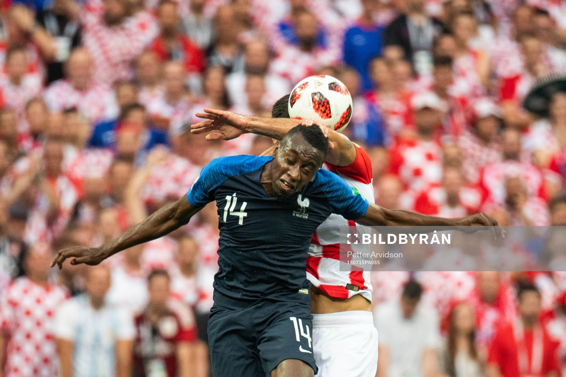 Blaise Matuidi of France competes for the ball with Dejan