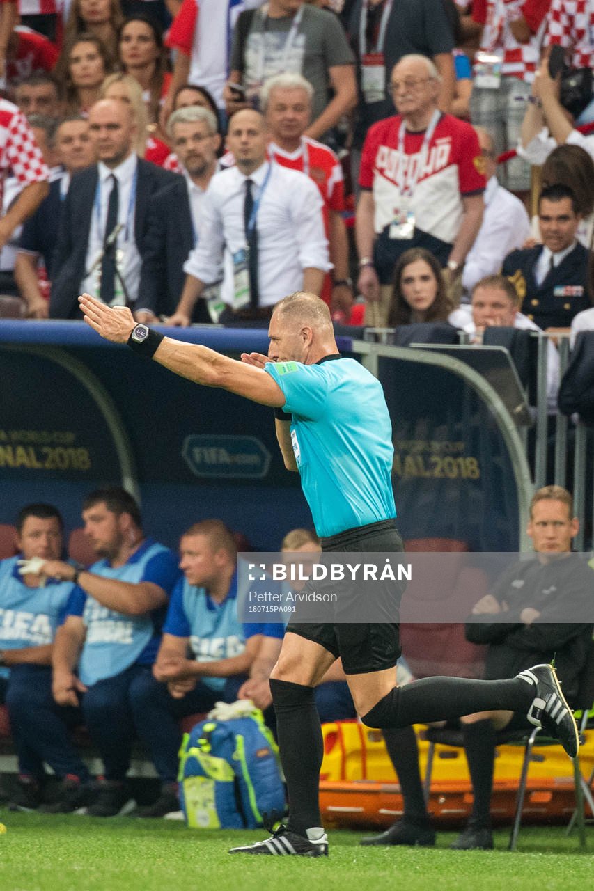Referee Nestor Pitana signals for penalty for France