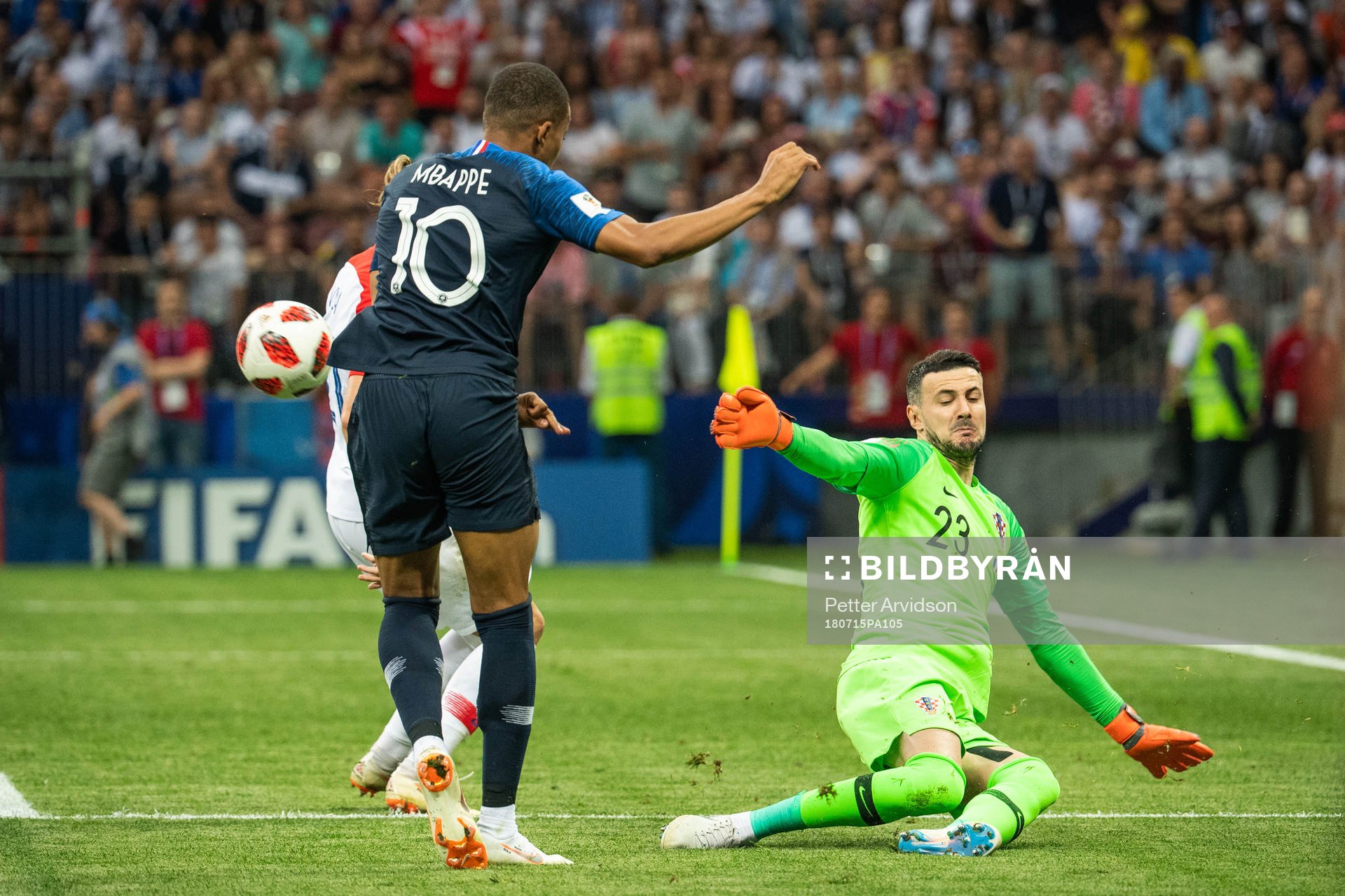 goalkeeper Danijel Subasic of Croatia saves an attempt from