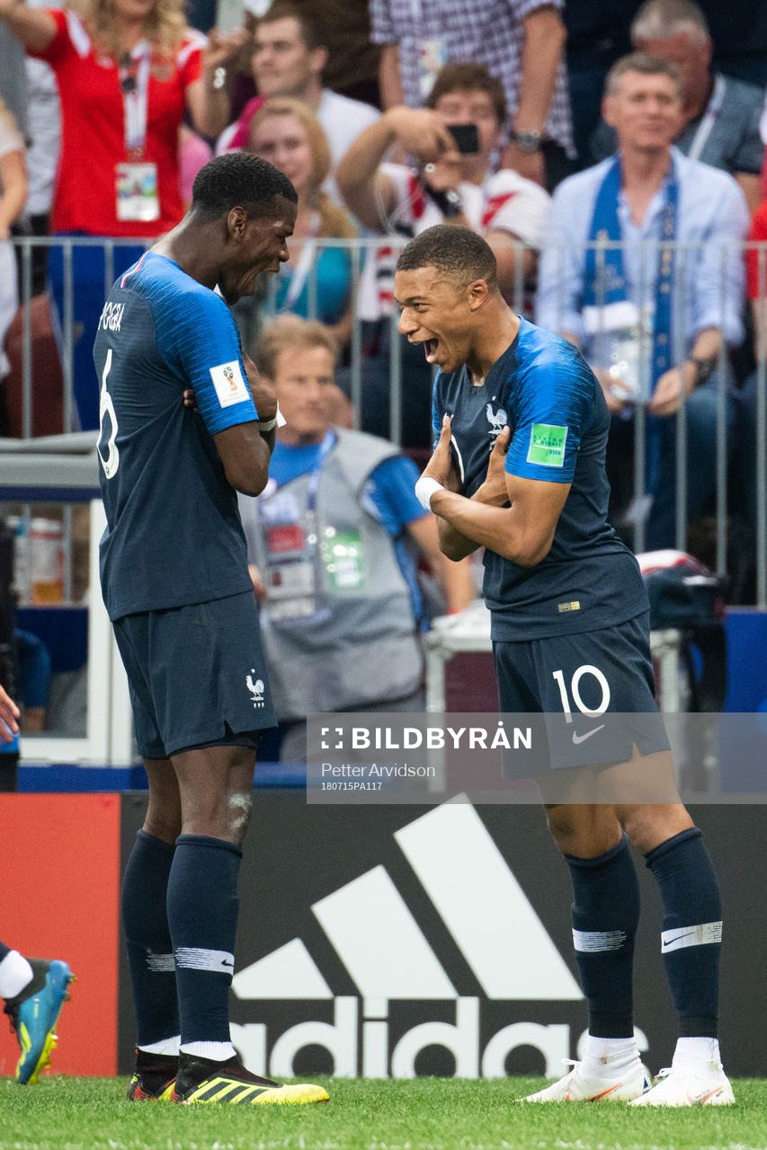 Paul Pogba and Kylian Mbappe of France celebrates