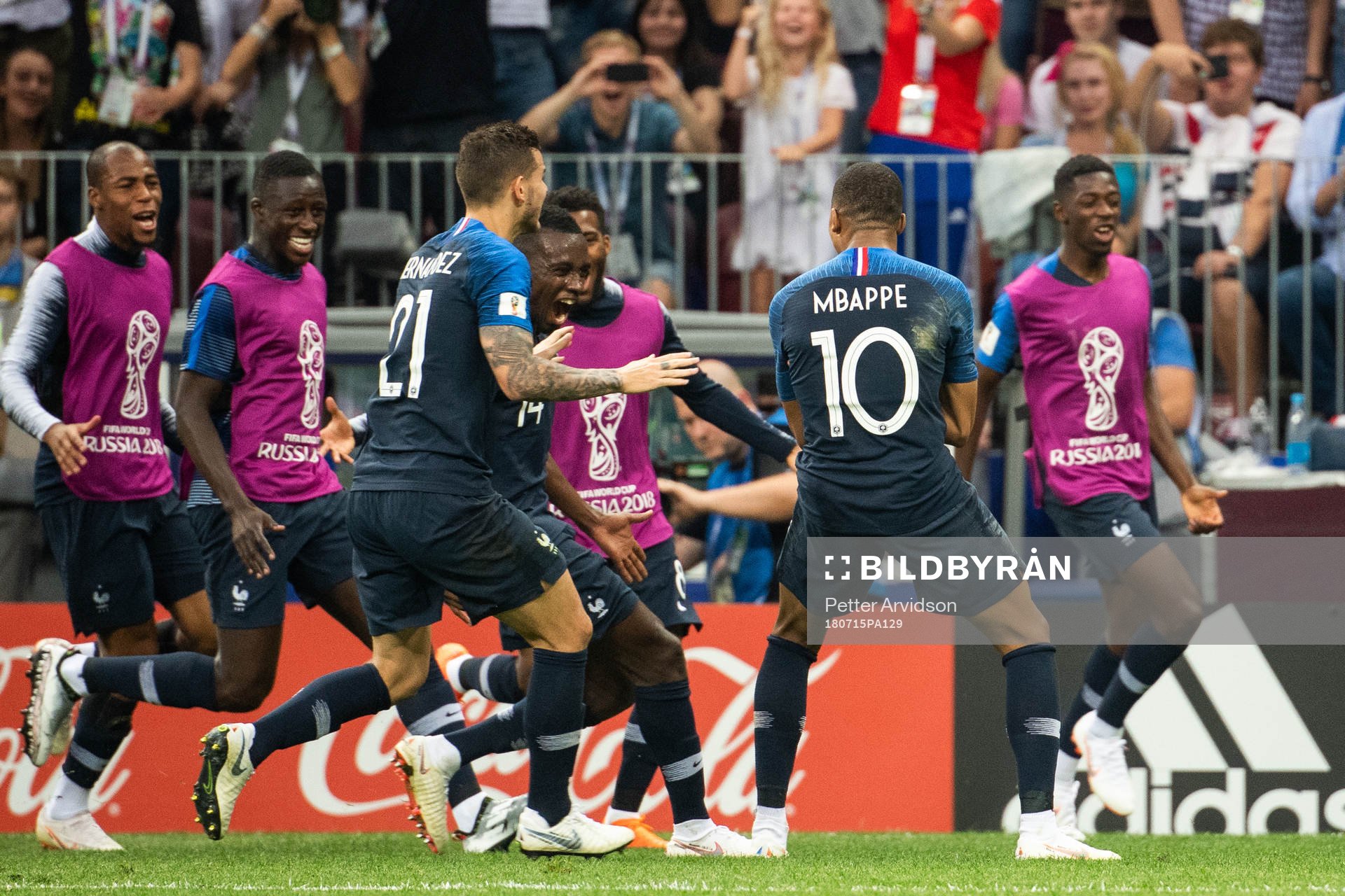 Kylian Mbappe of France celebrates with team mates