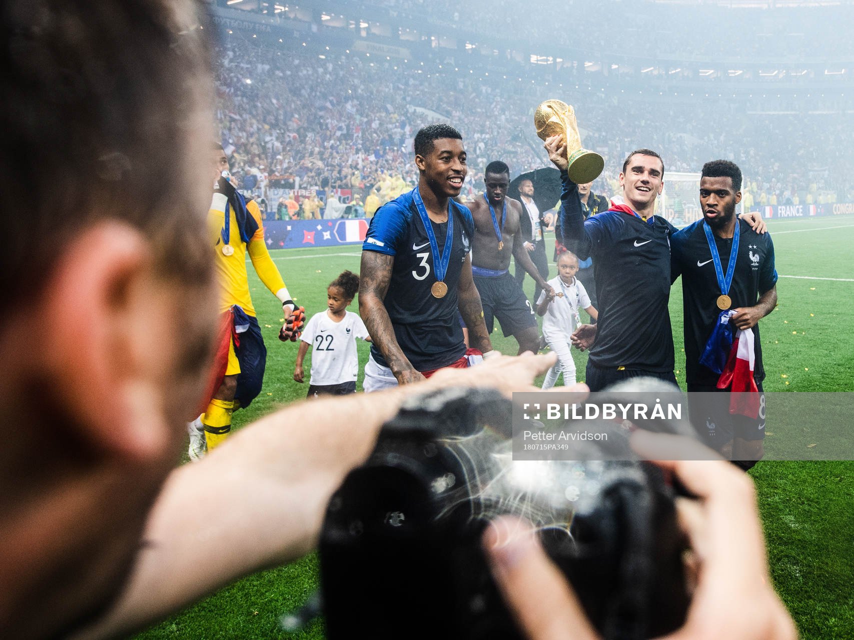 Presnel Kimpembe, Antoine Griezmann and Thomas Lemar of