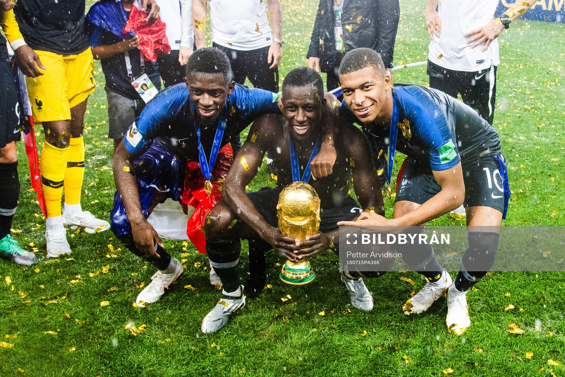 Blaise Matuidi and Kylian Mbappe of France celebrates with