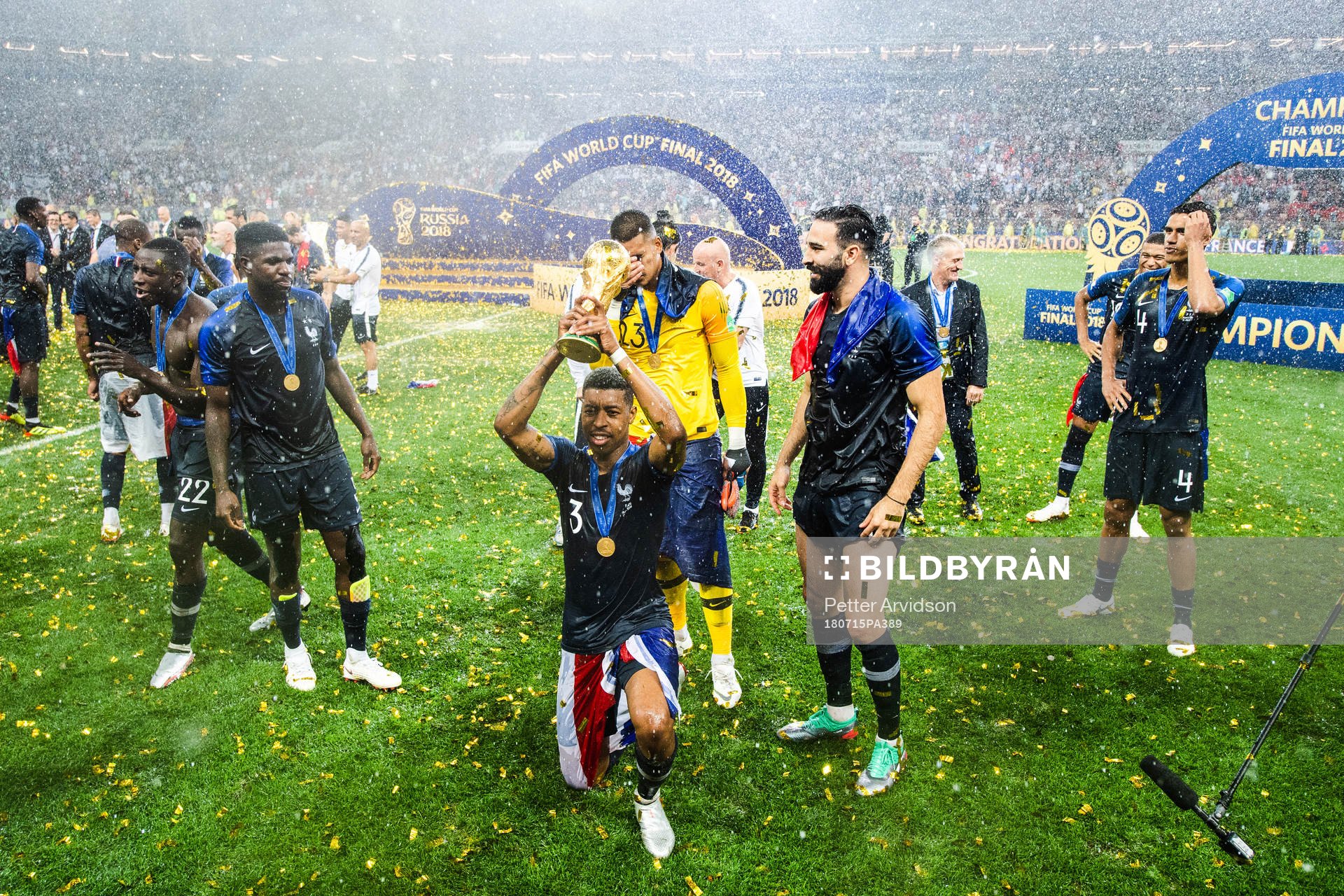 Presnel Kimpembe of France celebrates with the trophy