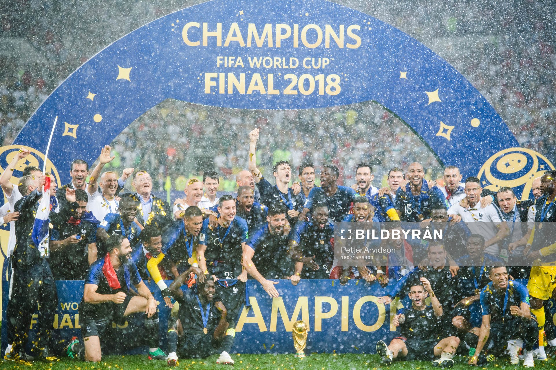 Players of France celebrate with the trophy