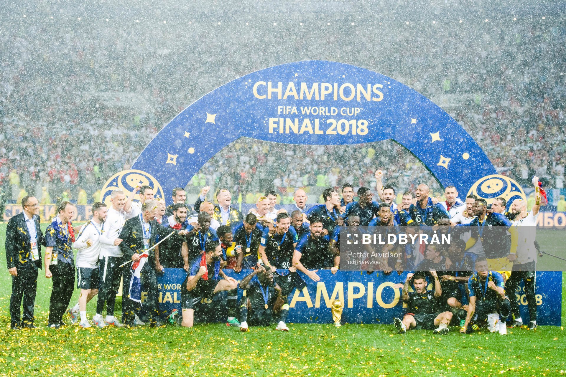 Players of France celebrate with the trophy