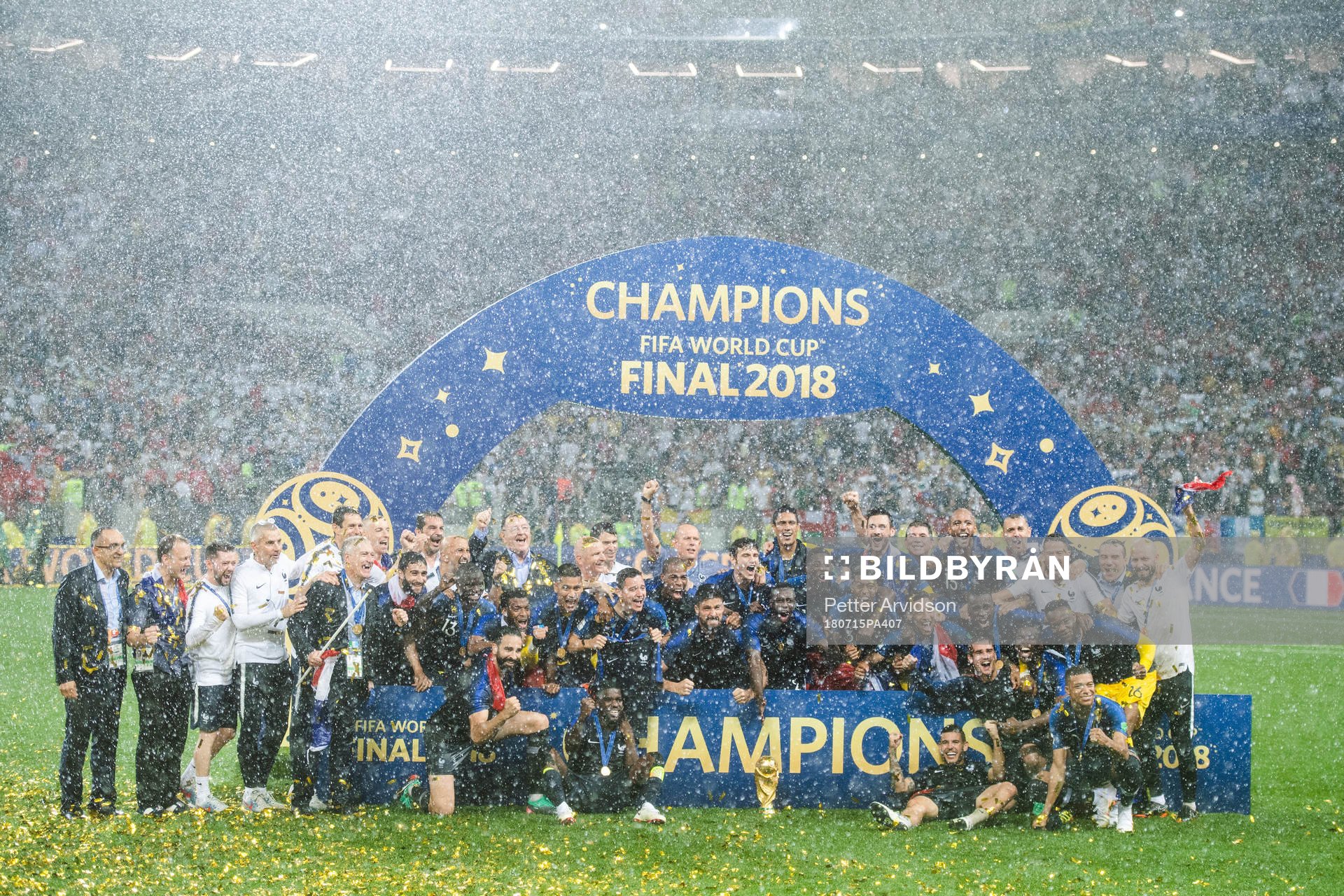 Players of France celebrate with the trophy