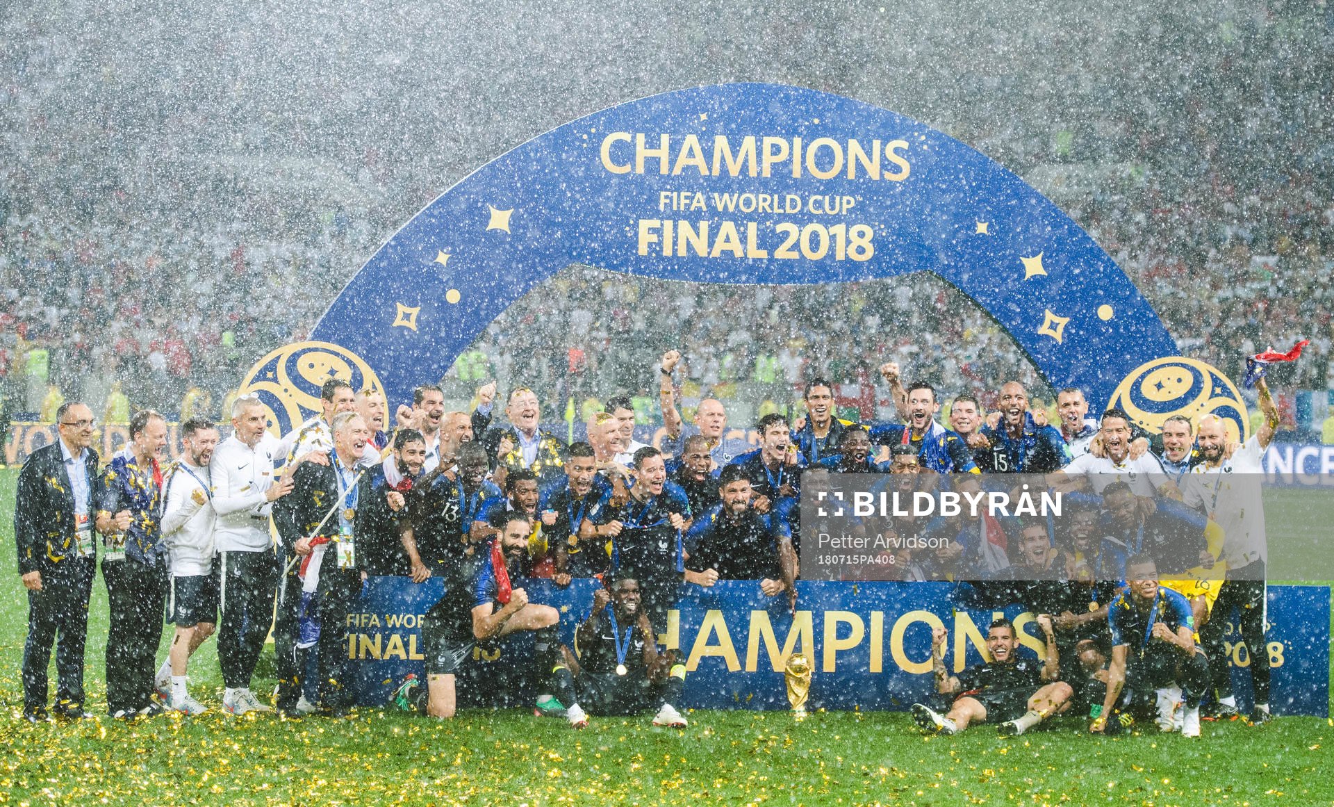 Players of France celebrate with the trophy