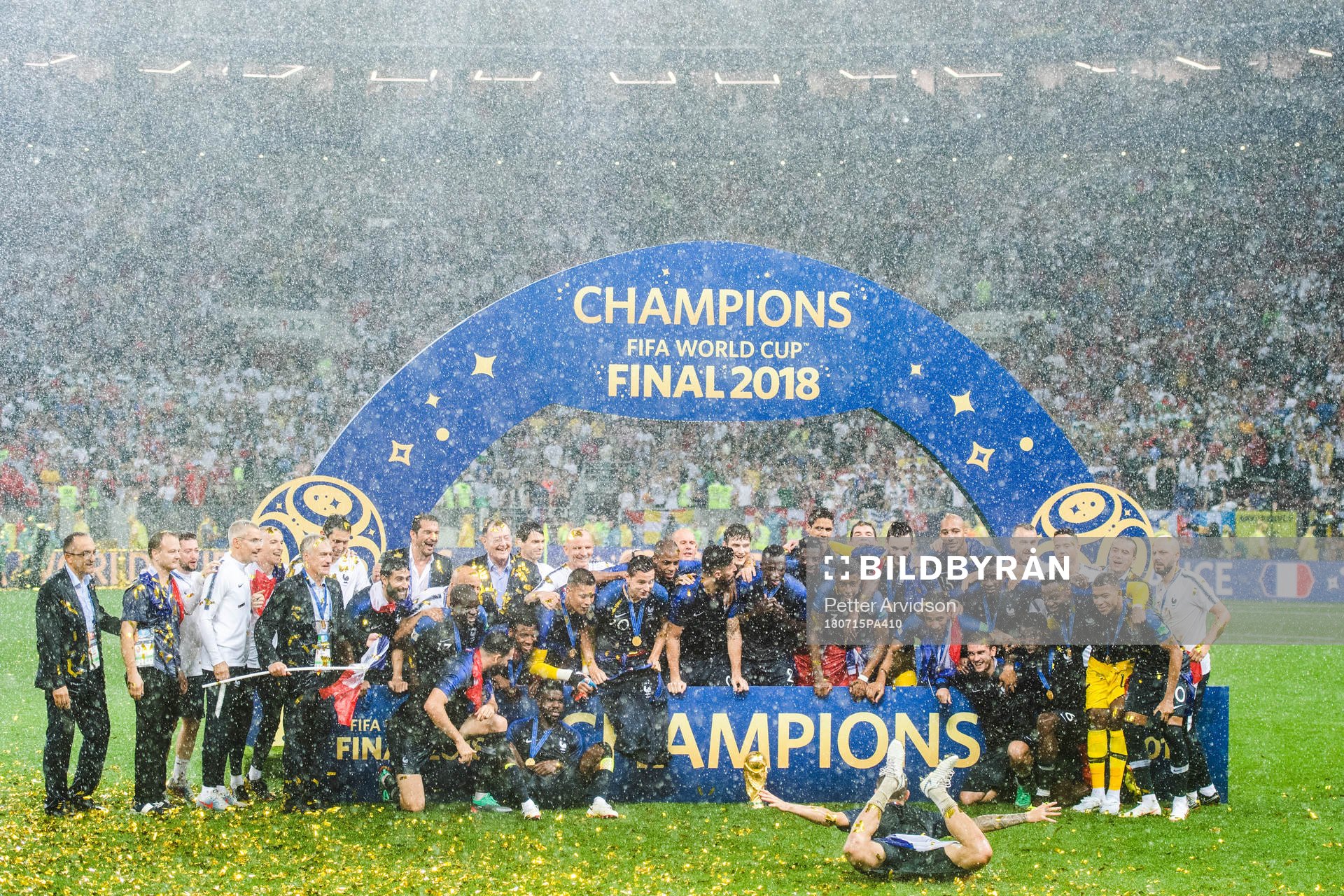 Players of France celebrate with the trophy