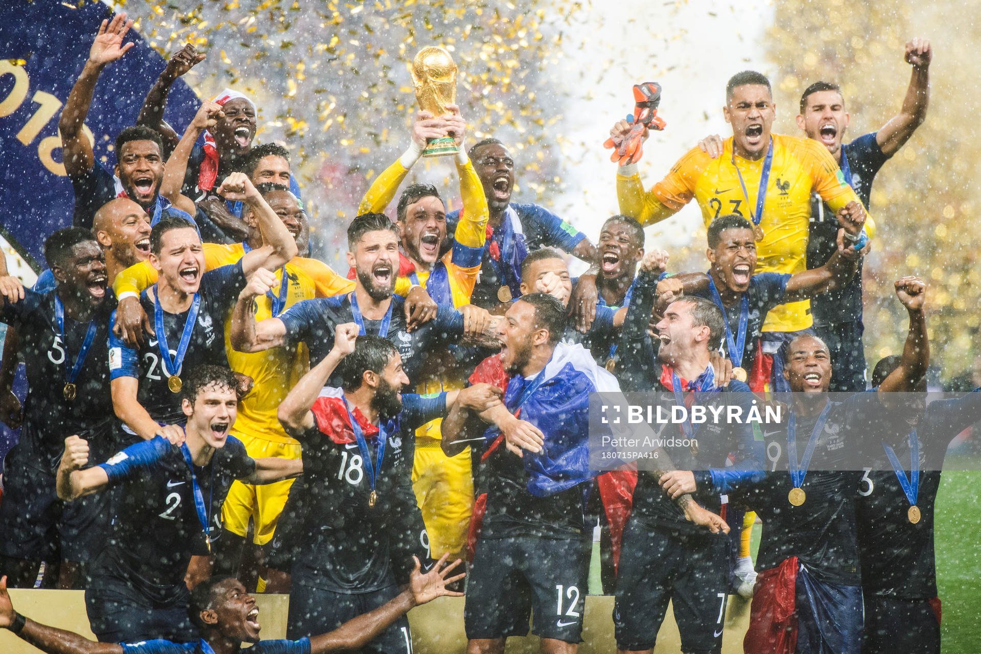 Players of France celebrate with the trophy
