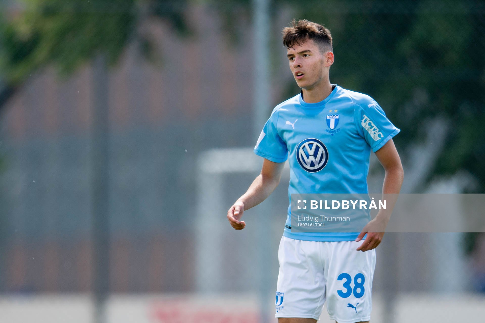 Malmö FFs Laorent Shabani under fotbollsmatchen i U21 Allsvenskan södra mellan Malmö FF och Kalmar den 16 juli 2018 i Malmö.