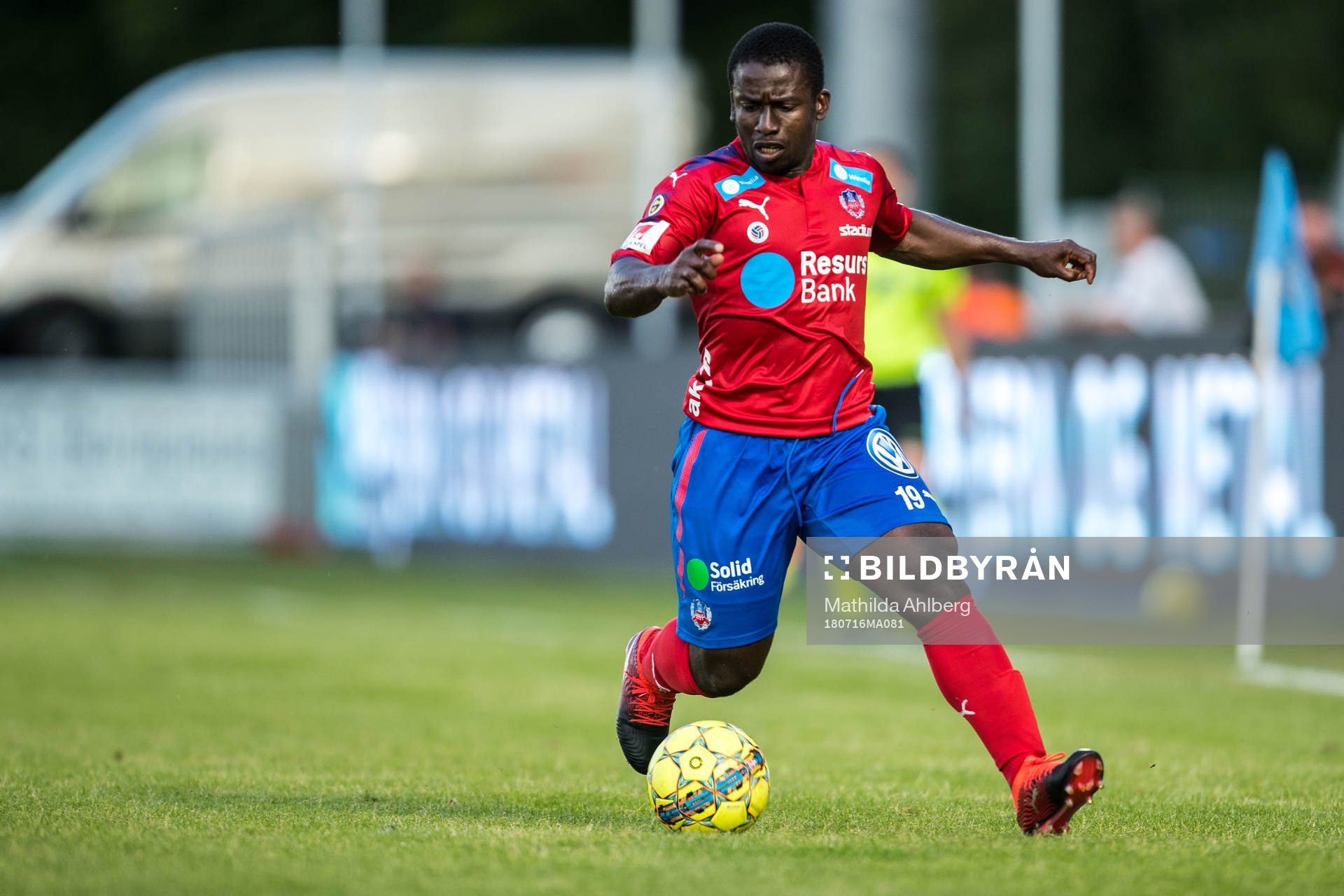 Helsingborgs Thierry Zahui under träningsmatch i fotboll mellan Helsingör och Helsingborg den 16 juli 2018 i Helsingör.