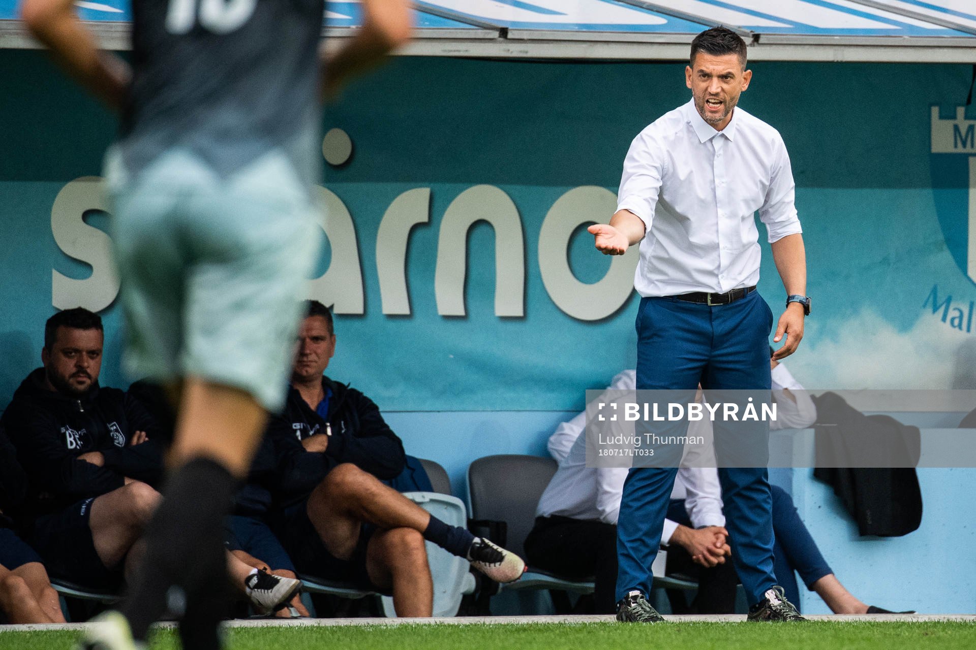 Head coach Bekim Isufi of Drita reacts