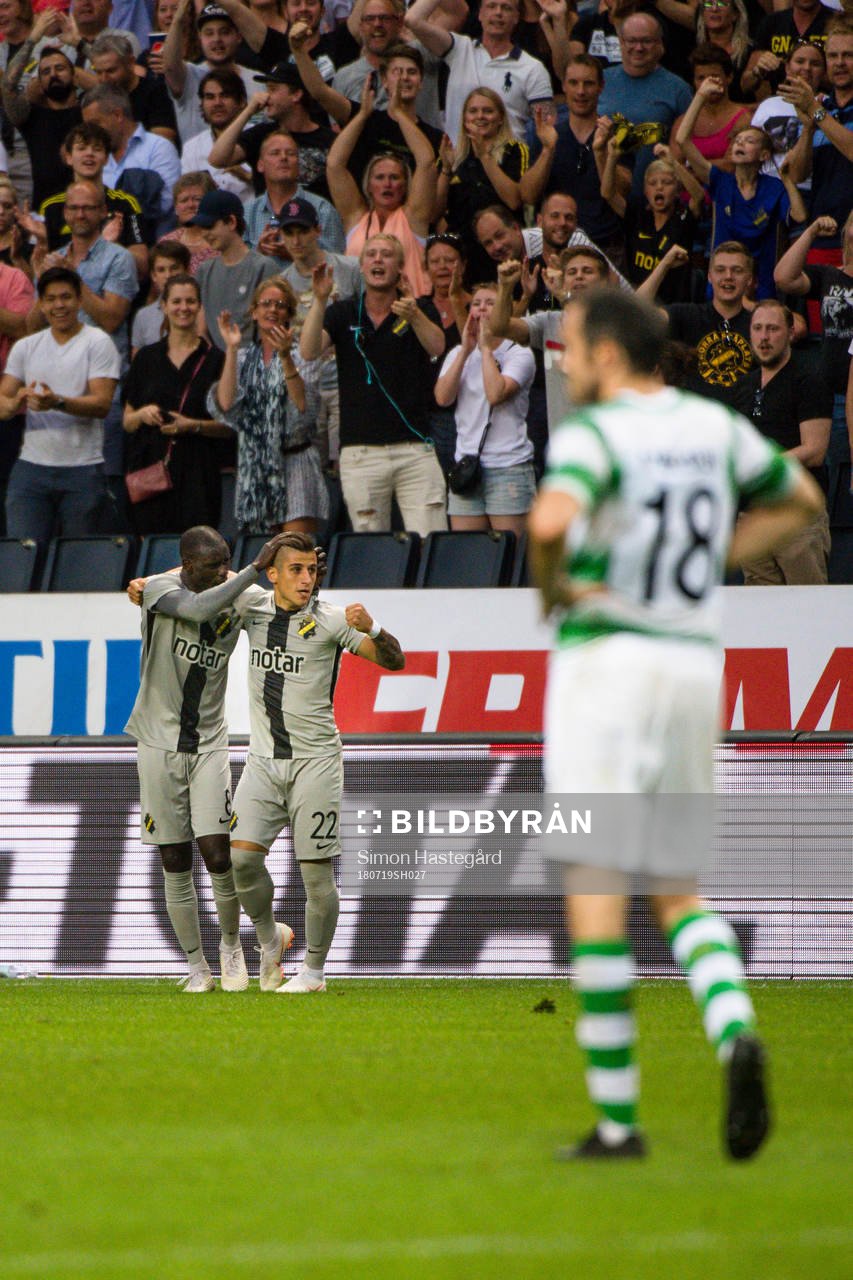 Nicolas Stefanelli of AIK celebrating the 1-1 goal during the UEFA Europa League 1st Qualifying Round Second Leg match between AIK and Shamrock Rovers on July 19, 2018 in Stockholm