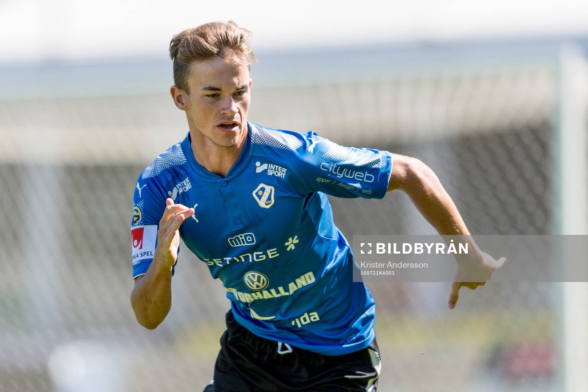 Halmstads Alexander Johansson under en träningsmatch i fotboll mellan Halmstad och Varberg den 21 juli 2018 i Halmstad.