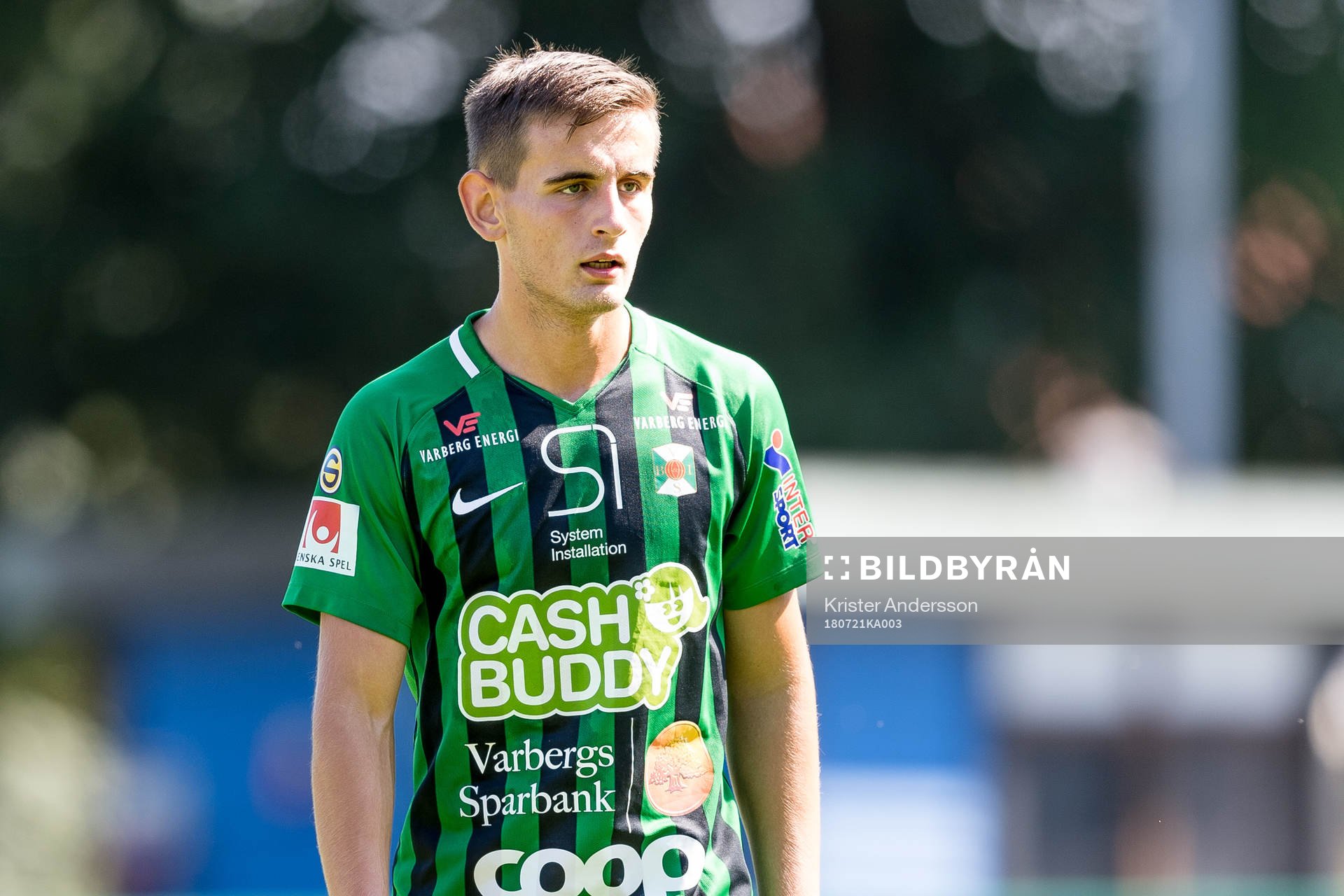 Varbergs Erion Sadiku under en träningsmatch i fotboll mellan Halmstad och Varberg den 21 juli 2018 i Halmstad.
