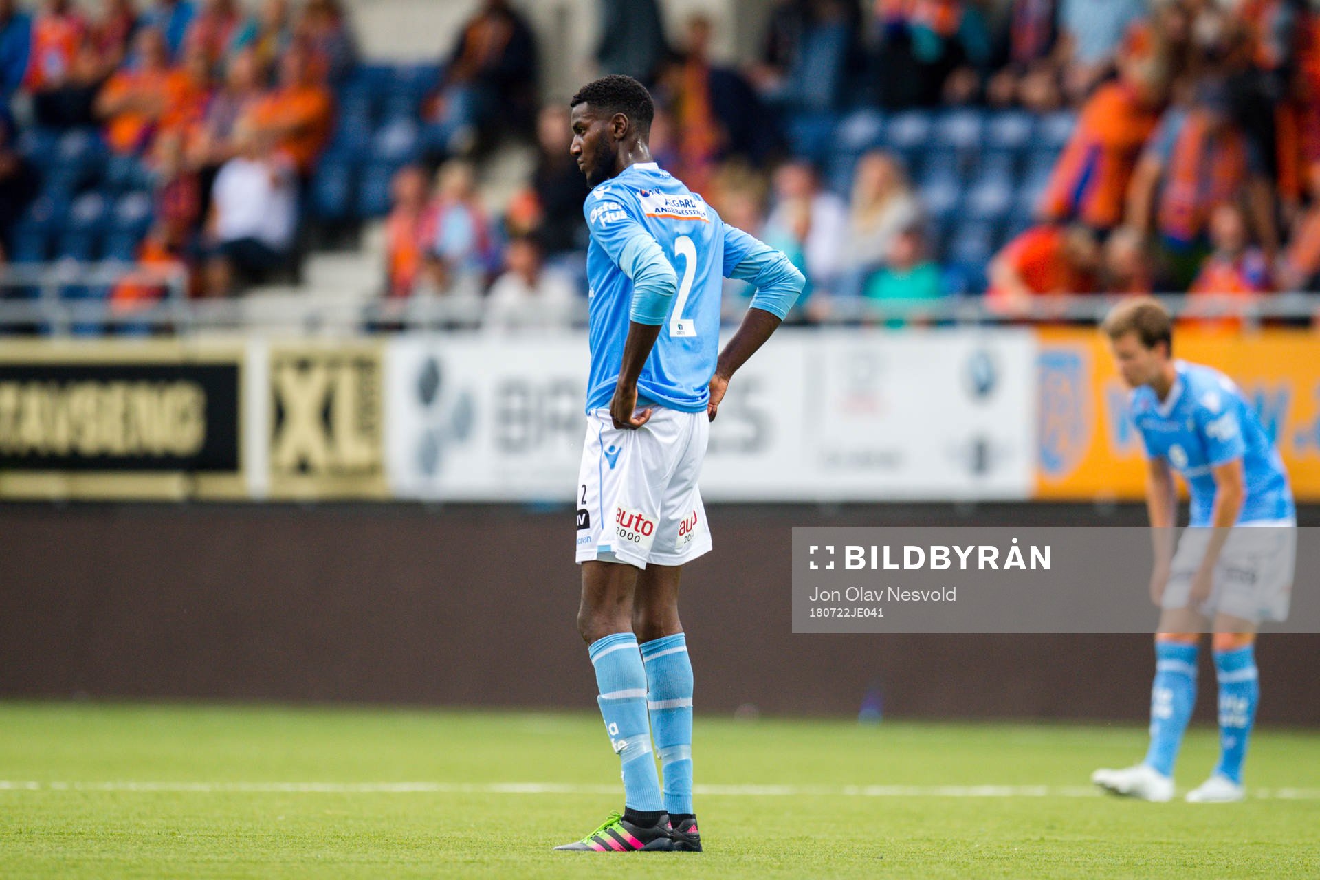 Akinbola Akinyemi of Sandnes Ulf looks dejected