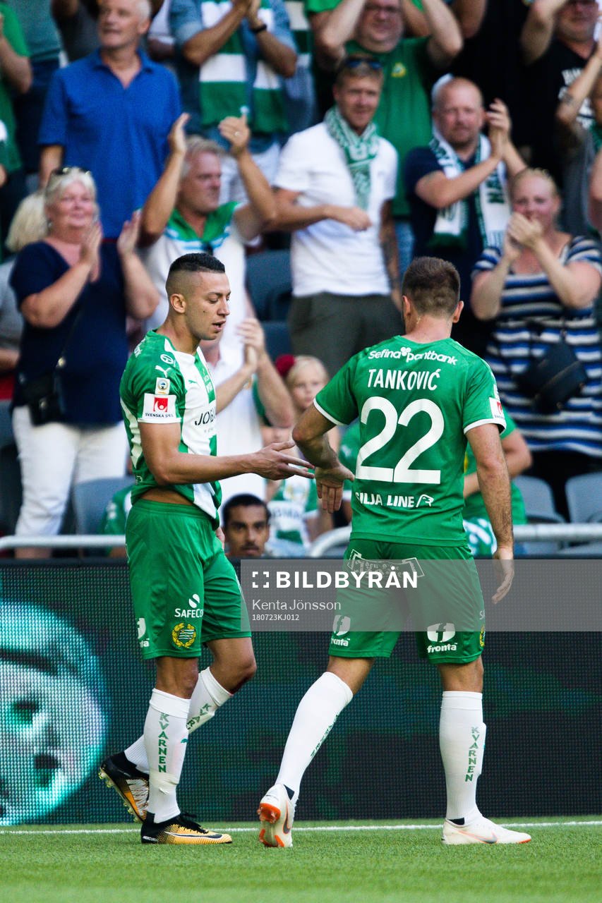 Hammarbys Nikola Djurdjic jublar med Muamer Tankovic