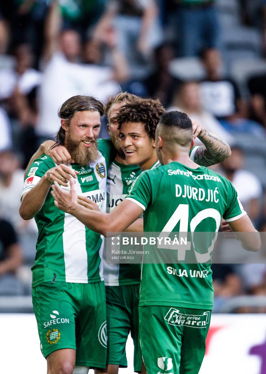 Hammarbys Nikola Djurdjic jublar med Neto Borges  och