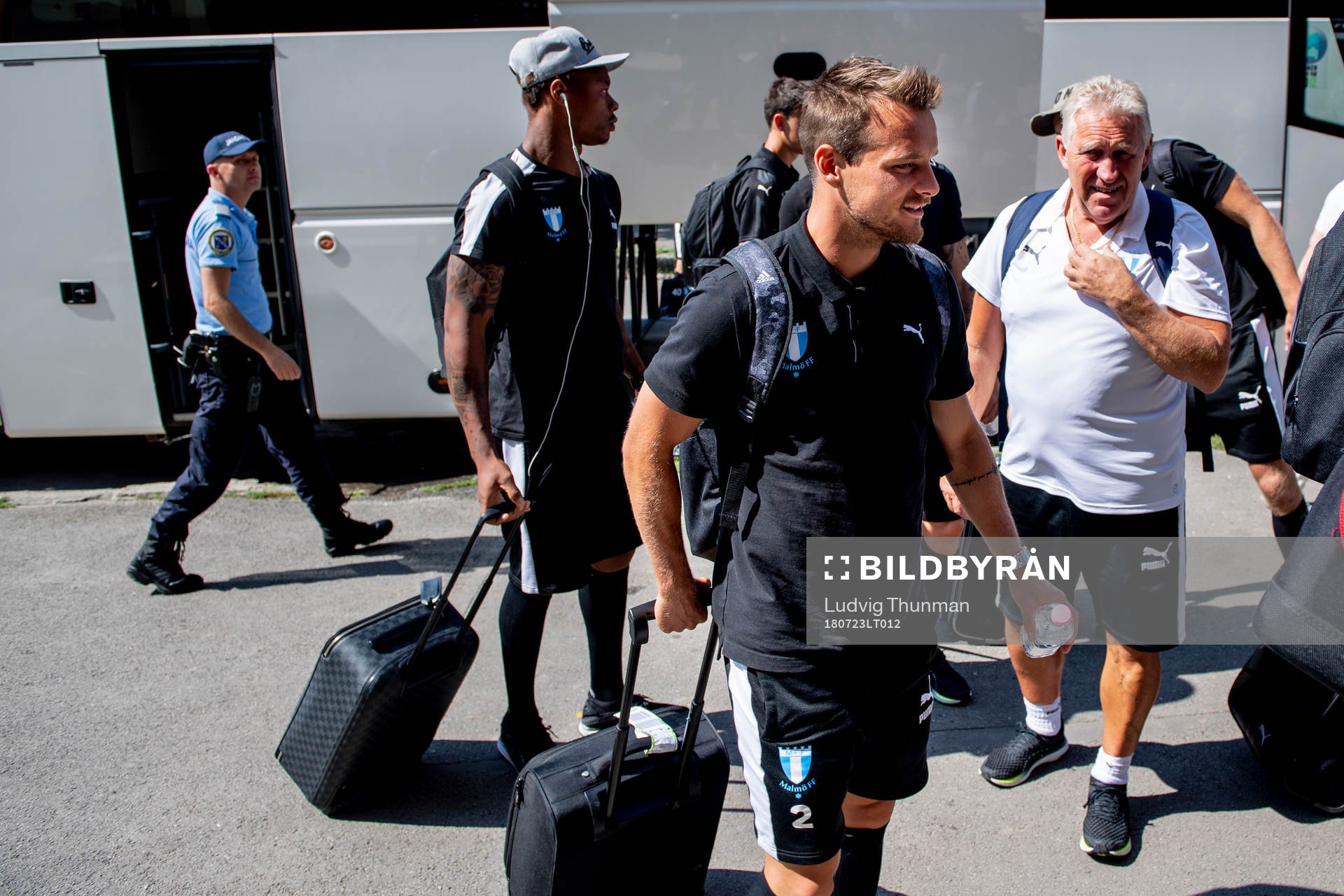 Eric Larsson of Malmö FF arrives to the hotel