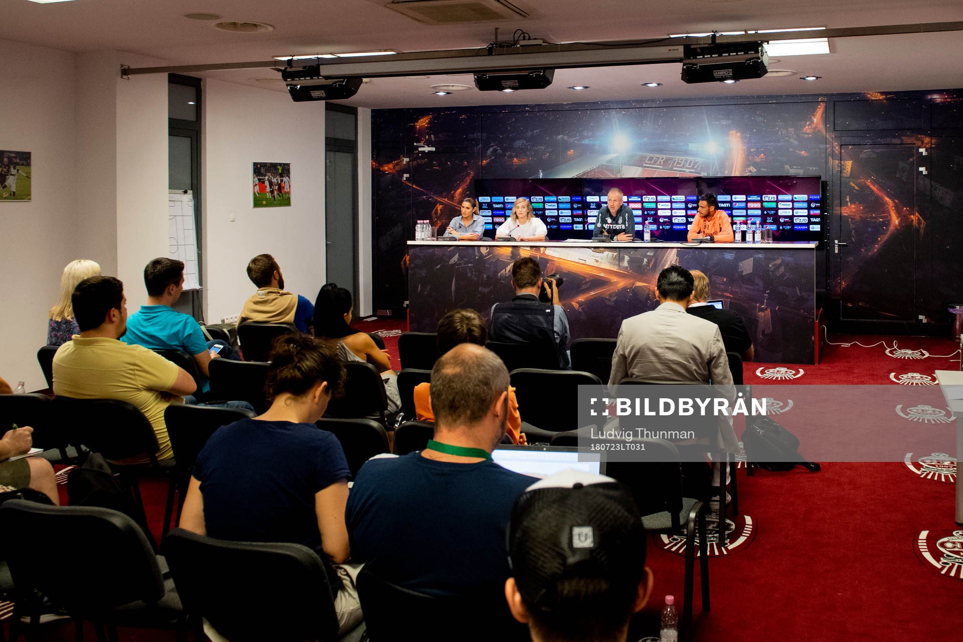 General view of a press conference with head coach Edward