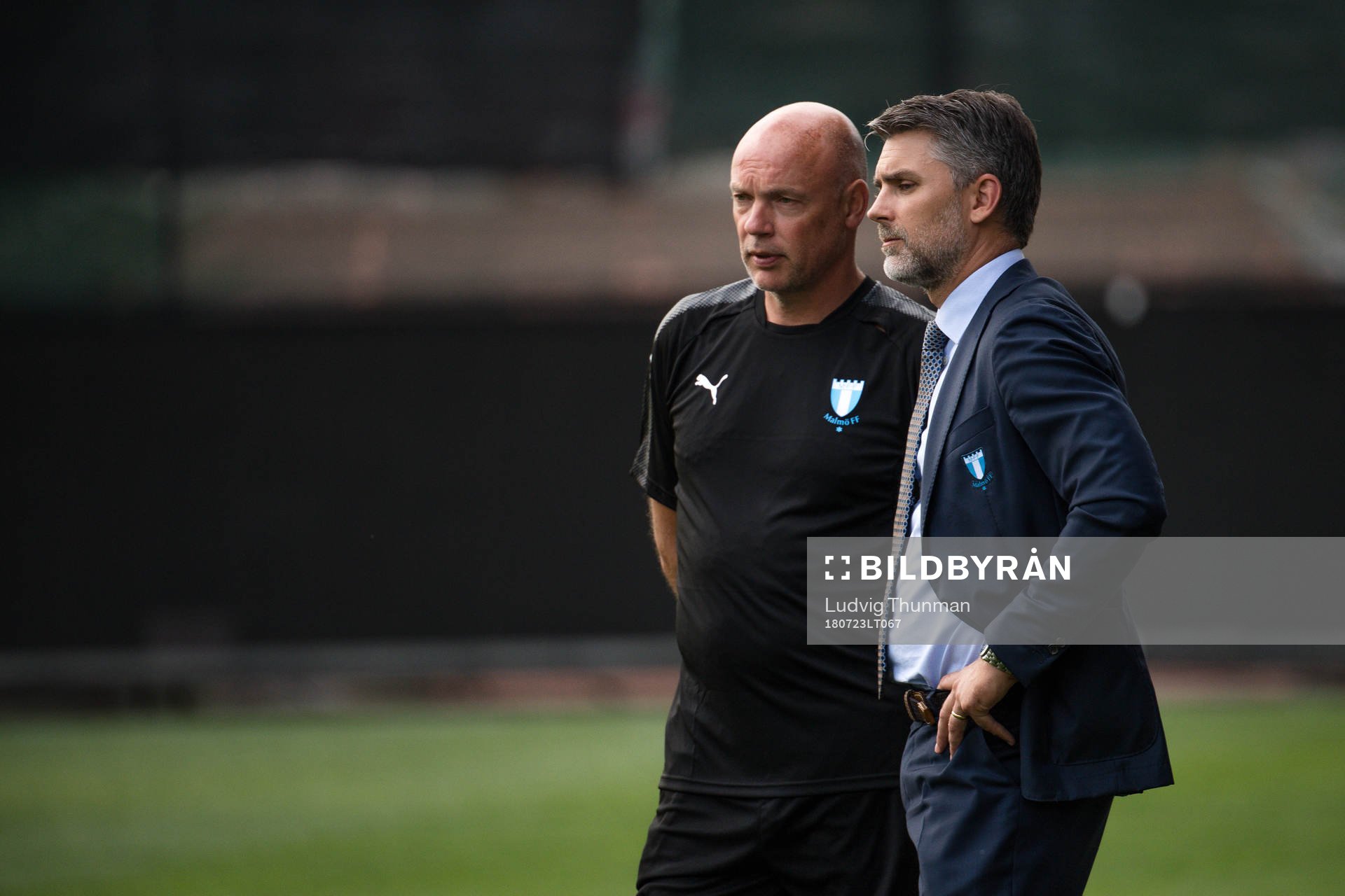 Head coach Uwe Rösler and CEO Niclas Carlnén of Malmö FF during a practice ahead the UEFA Champions League qualifying match between Cluj and Malmö FF on July 23, 2018 in Cluj.
