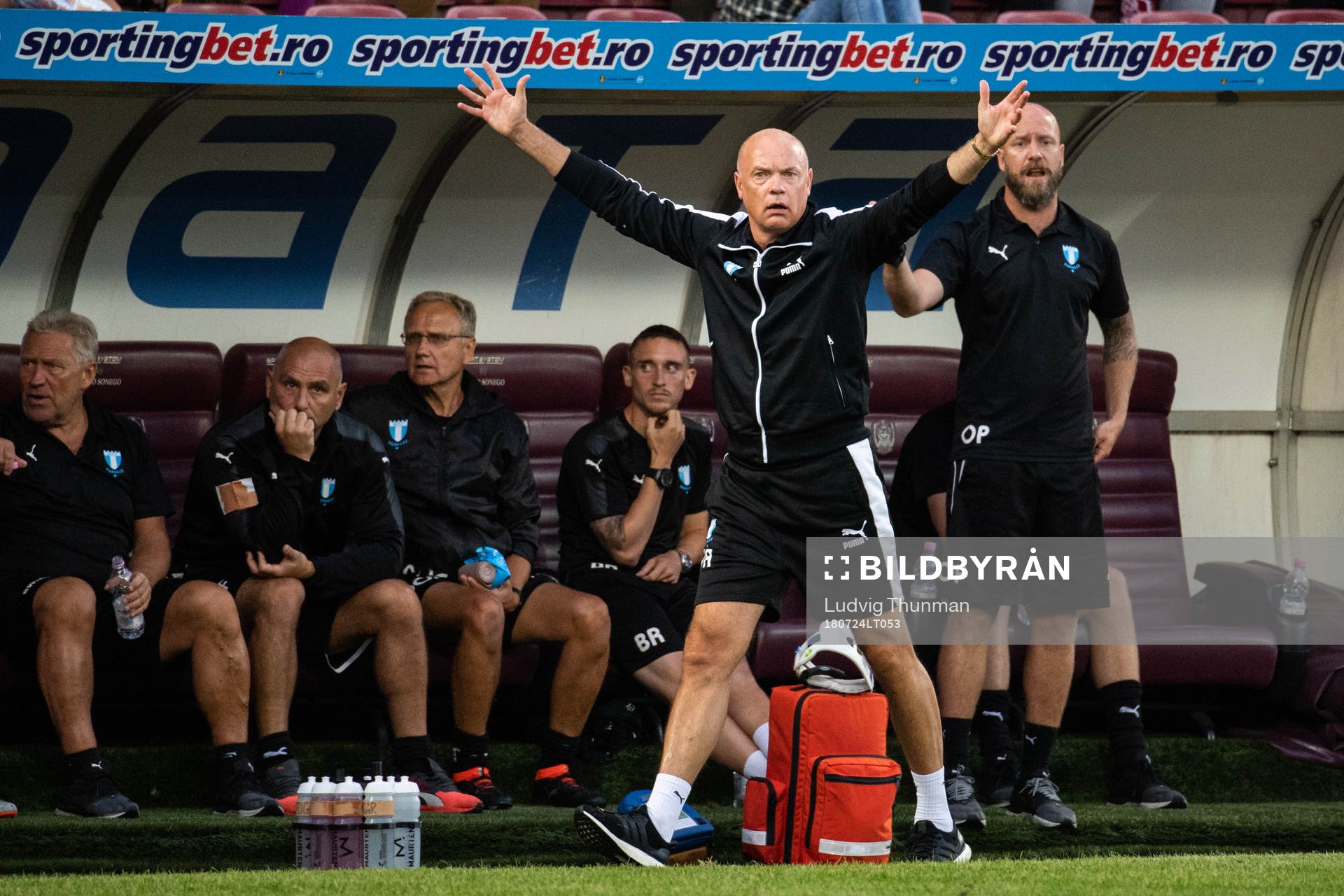 Head coach Uwe Rösler of Malmö FF reacts towards the