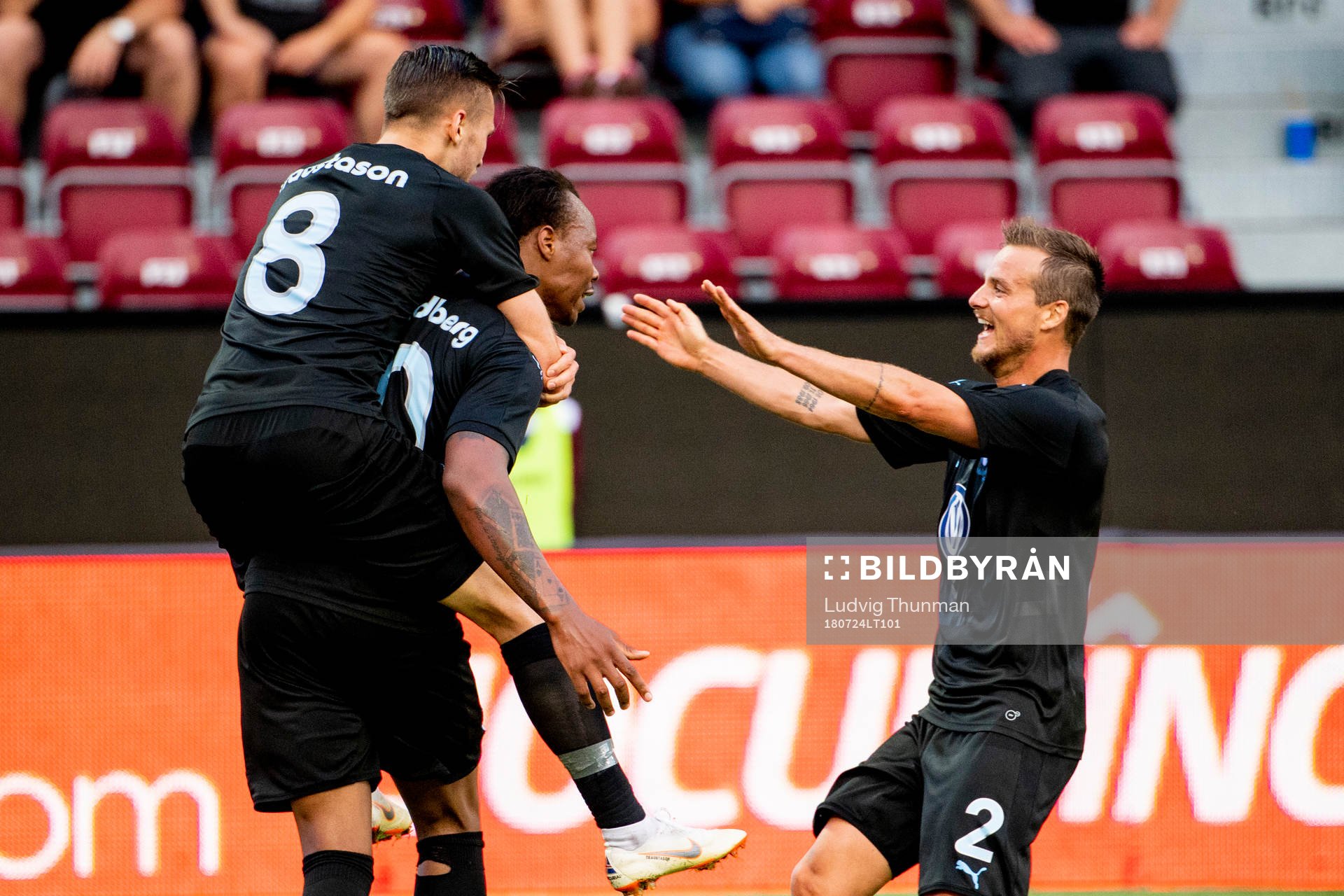 Carlos Strandberg celebrates with Arnór Ingvi Traustason