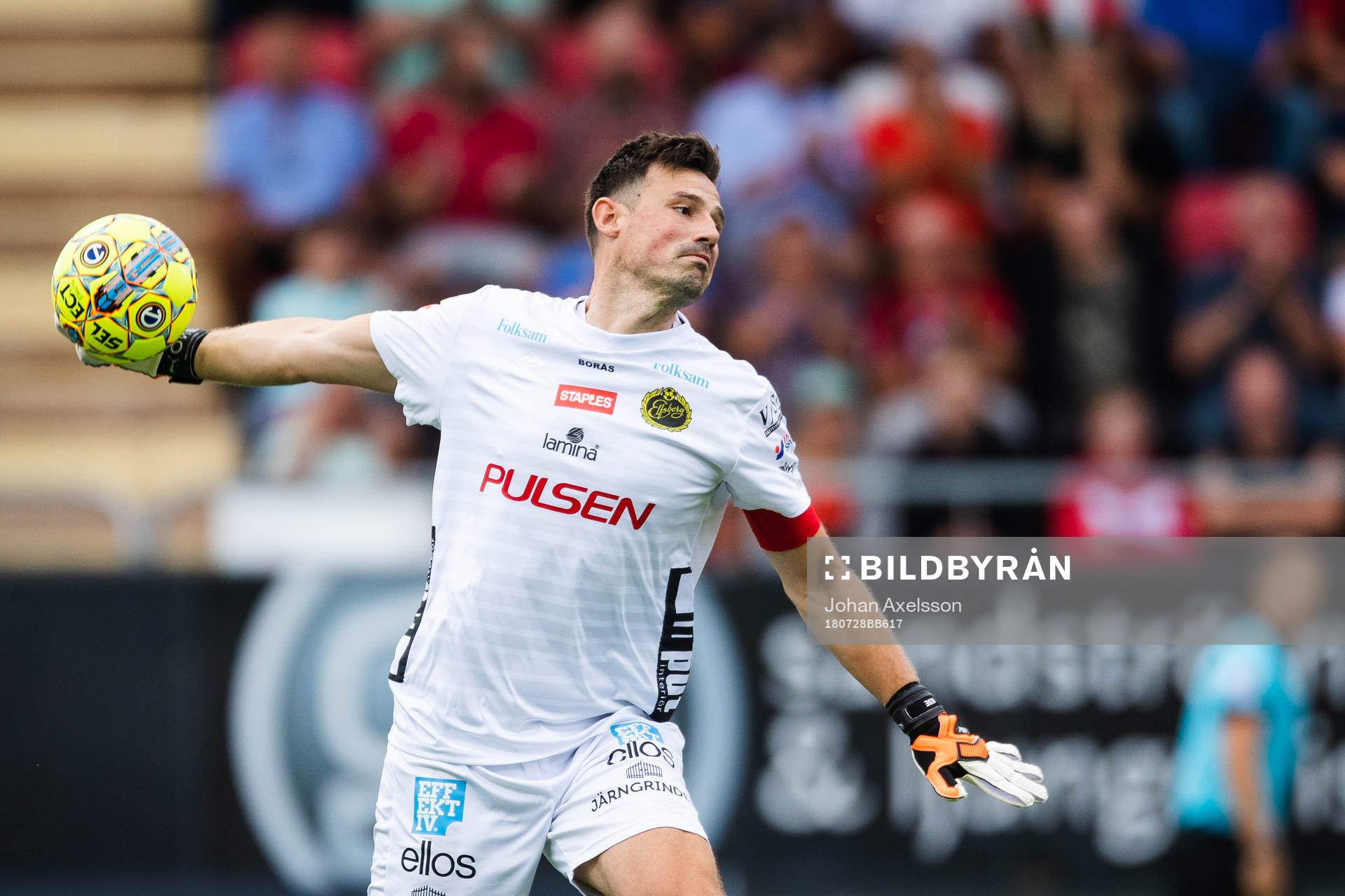 Elfsborgs målvakt Kevin Stuhr Ellegaard under fotbollsmatchen i Allsvenskan mellan Östersund och Elfsborg den 28 juli 2018 i Östersund.