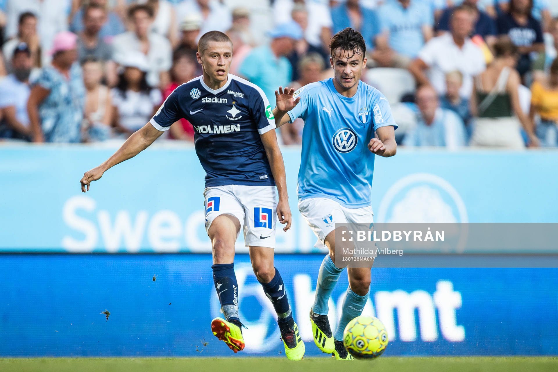 Norrköpings Simon Thern och Malmö FFs Andreas Vindheim i