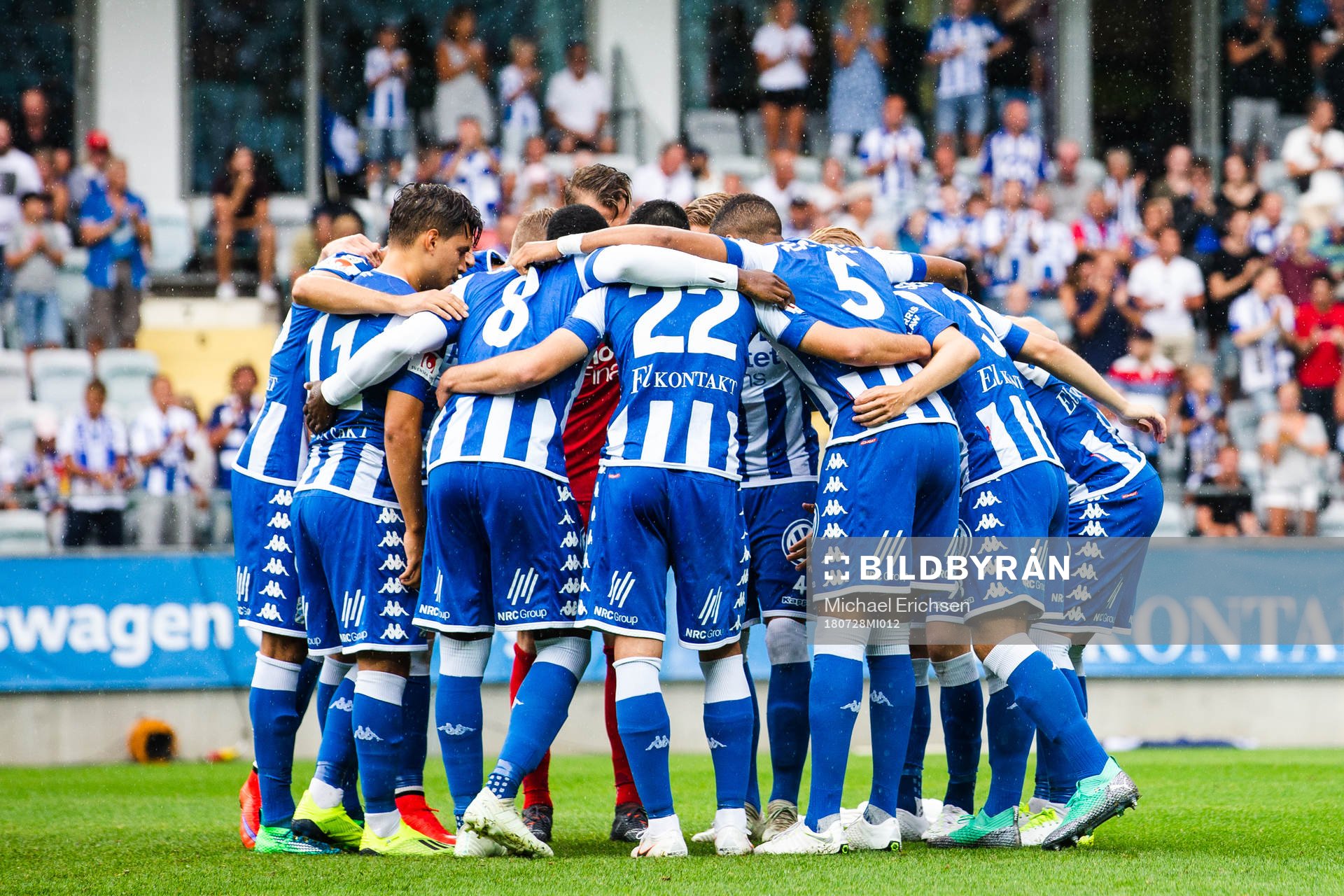 IFK Göteborgs spelare samlas inför fotbollsmatchen i allsvenskan mellan IFK Göteborg och Brommapojkarna den 28 juli 2018 i Göteborg.