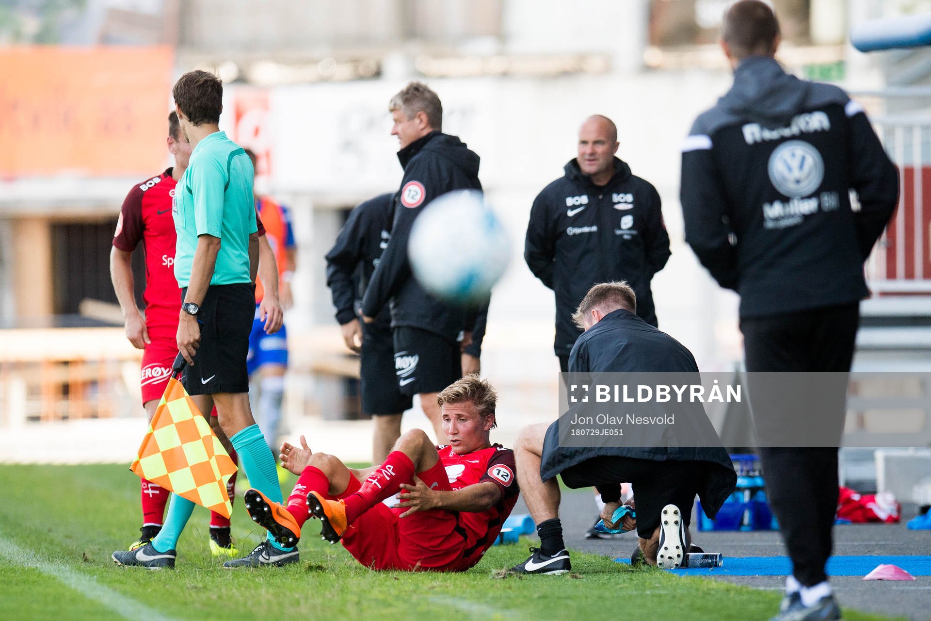 Steffen Lie Skålevik of Brann with an injury