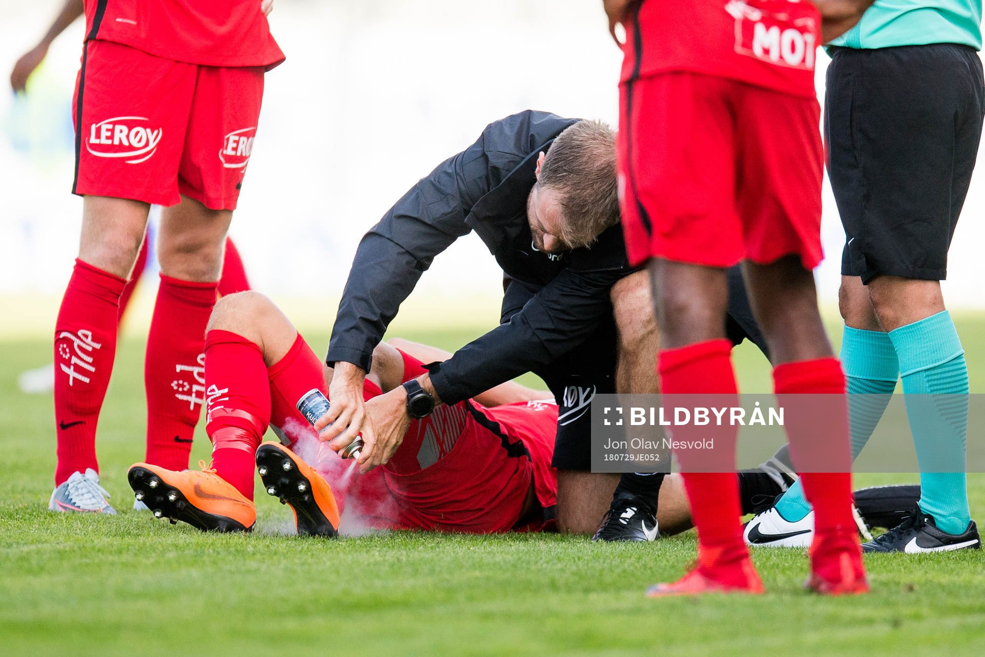 Steffen Lie Skålevik of Brann with an injury