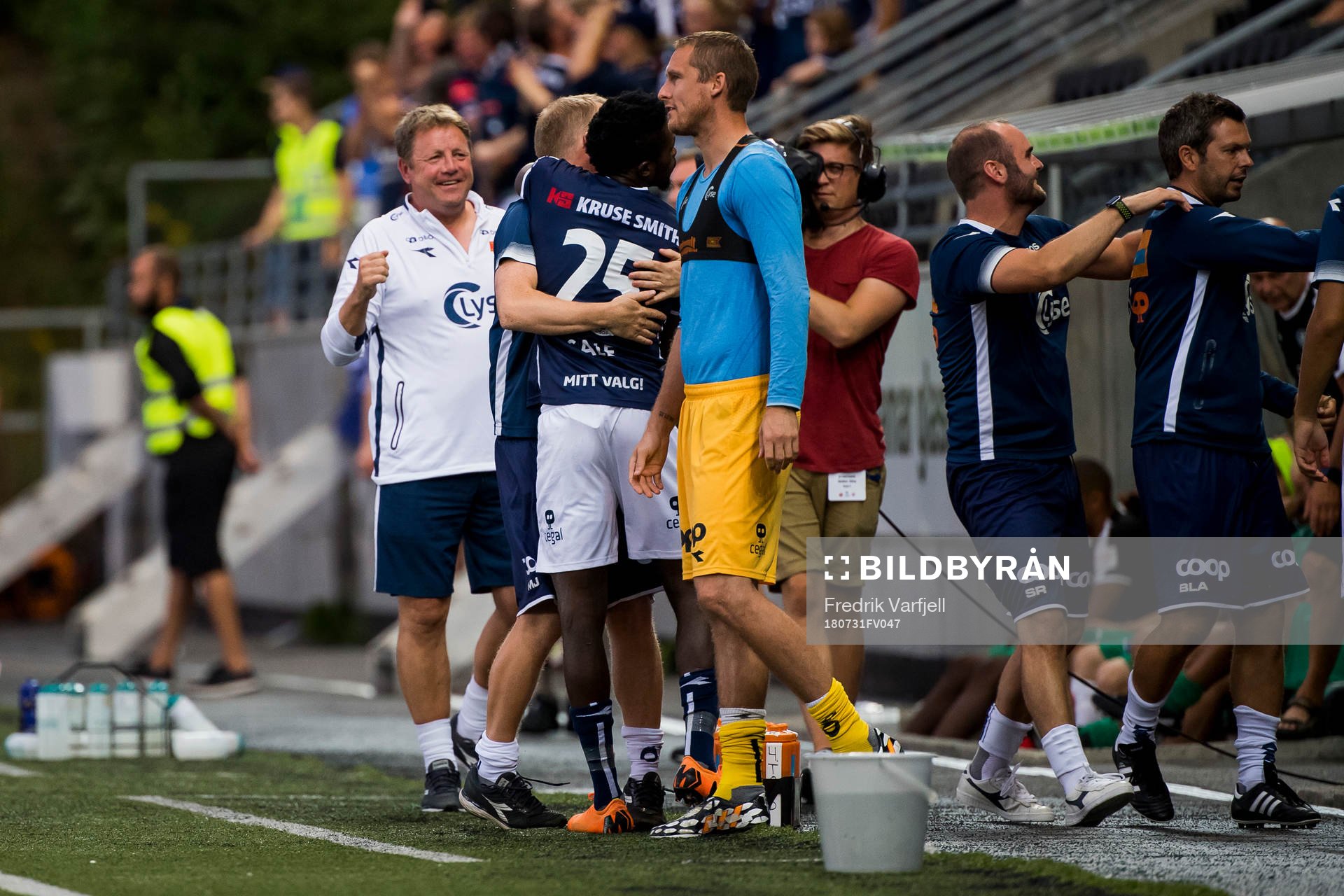 Bjarne Berntsen, head coach of Viking, celebrates after the OBOS-ligaen match between HamKam and Viking on July 31, 2018 in Hamar. 