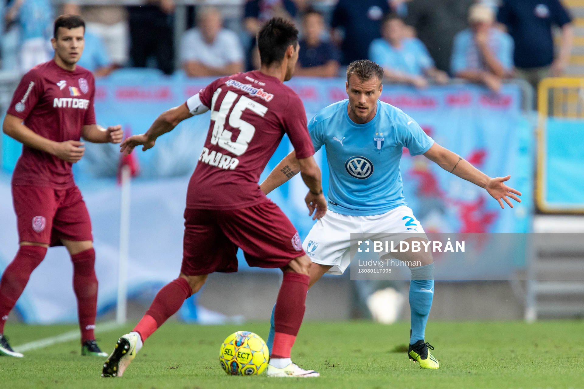 Eric Larsson of Malmö FF and Camora of Cluj