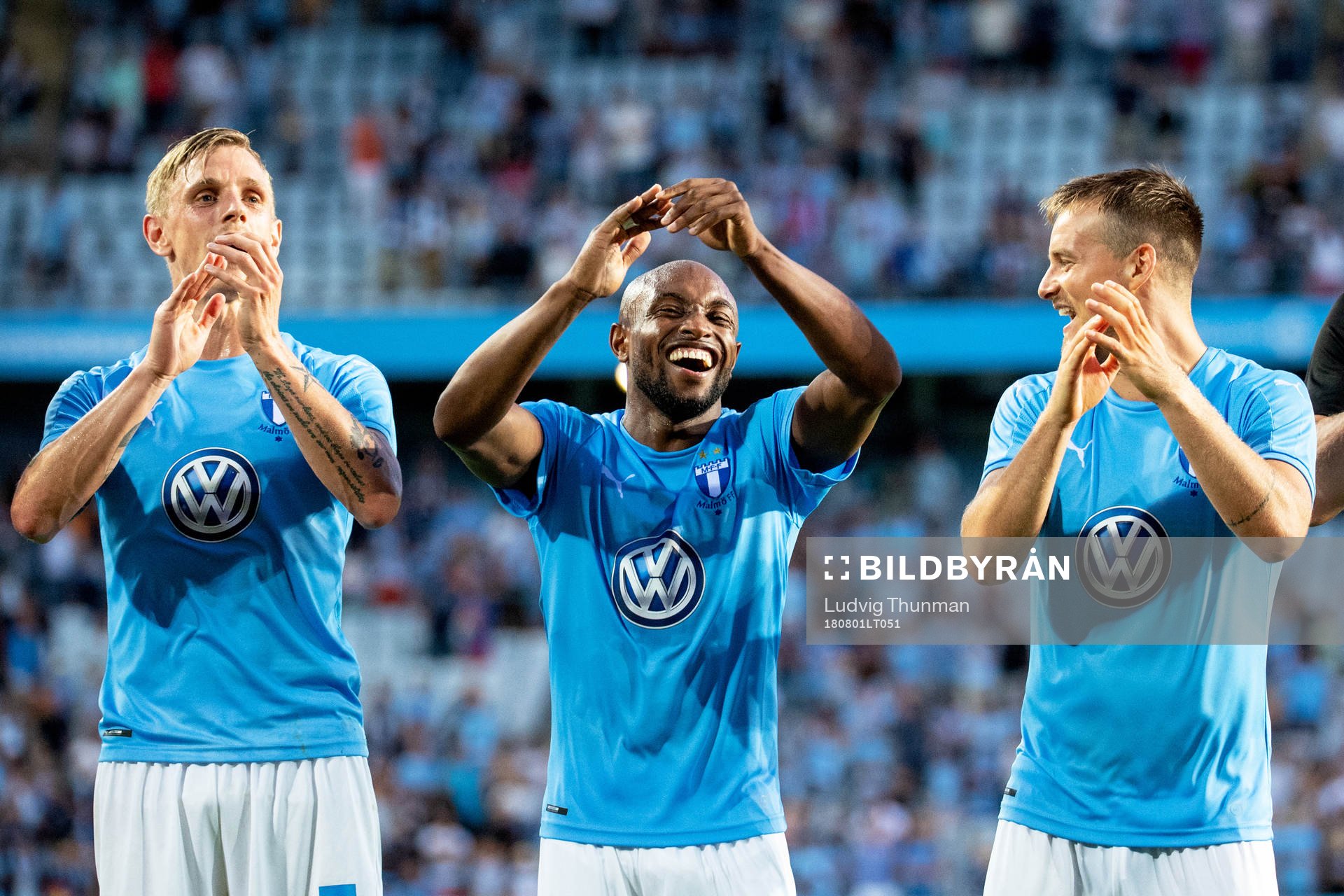 Sören Rieks, Fouad Bachirou and Eric Larsson of Malmö FF