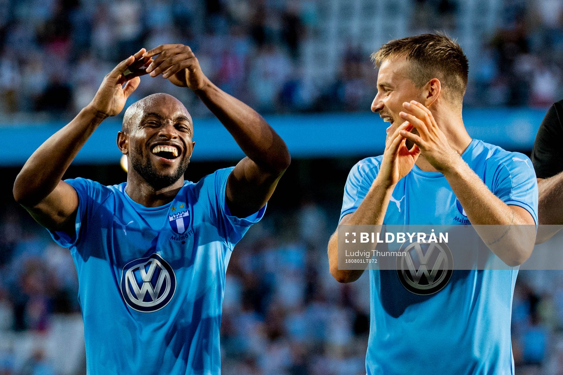 Fouad Bachirou and Eric Larsson of Malmö FF celebrates