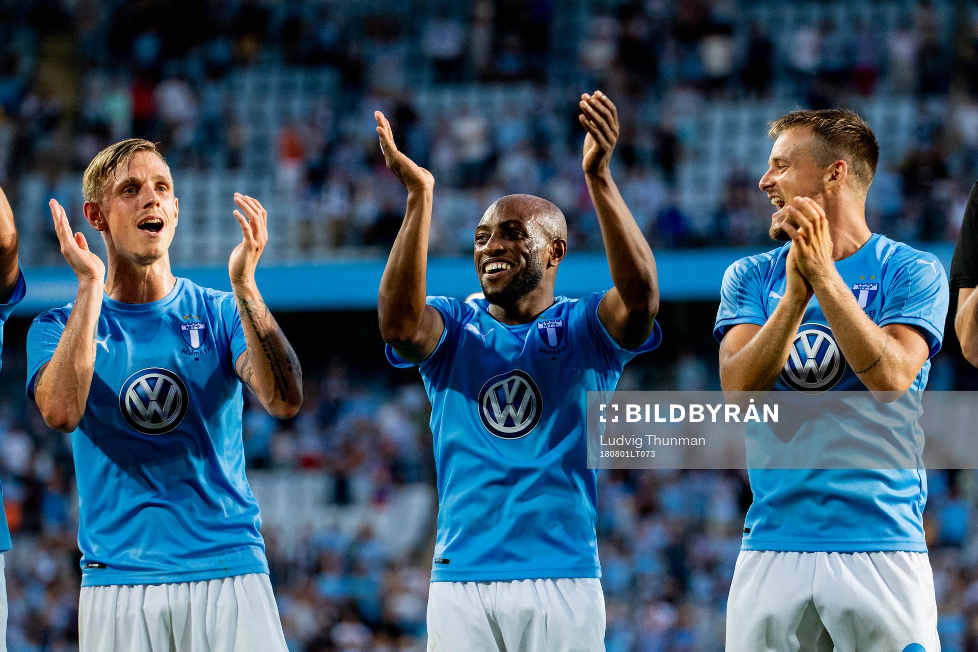 Sören Rieks, Fouad Bachirou and Eric Larsson of Malmö FF
