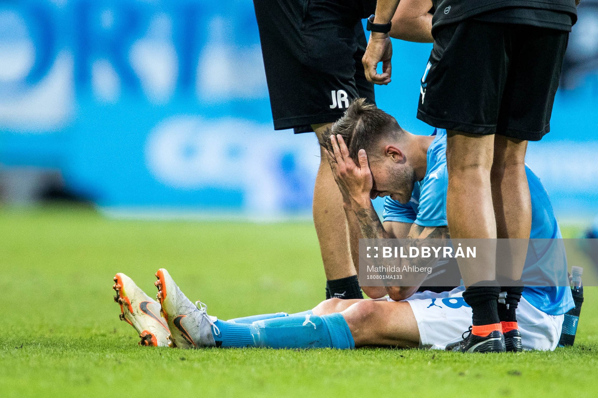 Arnór Ingvi Traustason of Malmö FF is injured
