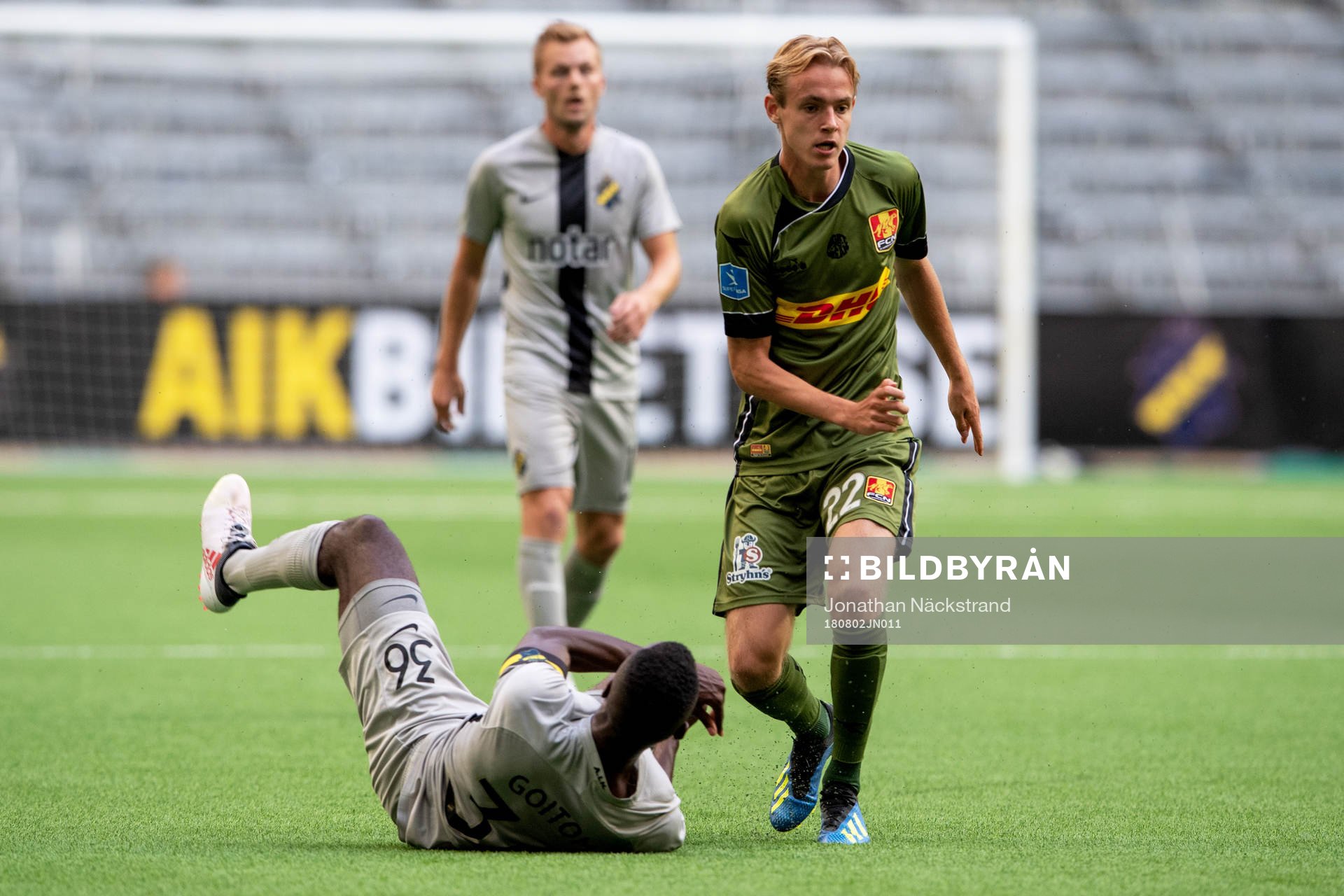 Henok Goitom of AIK and Jacob Christensen of Nordsjälland