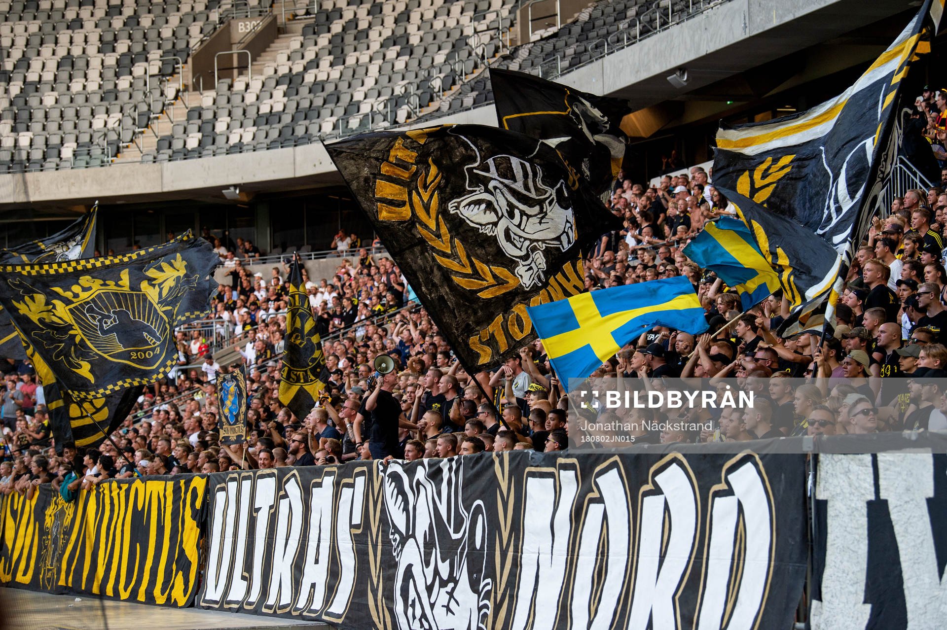 Fans of AIK prior to the UEFA Europa League qualifying