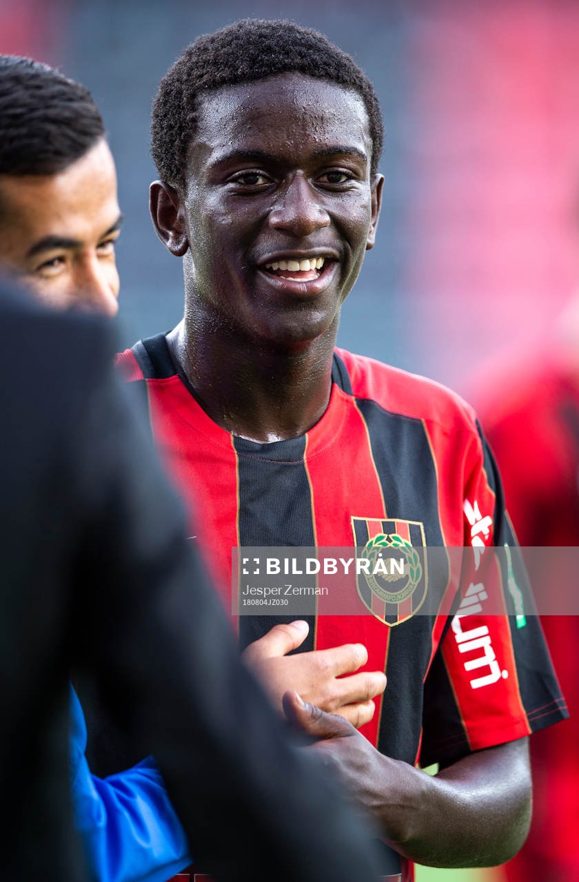 Brommapojkarnas Jack Lahne jublar efter matchen i Allsvenskan mellan Brommapojkarna och Dalkurd den 4 augusti 2018 i Stockholm.