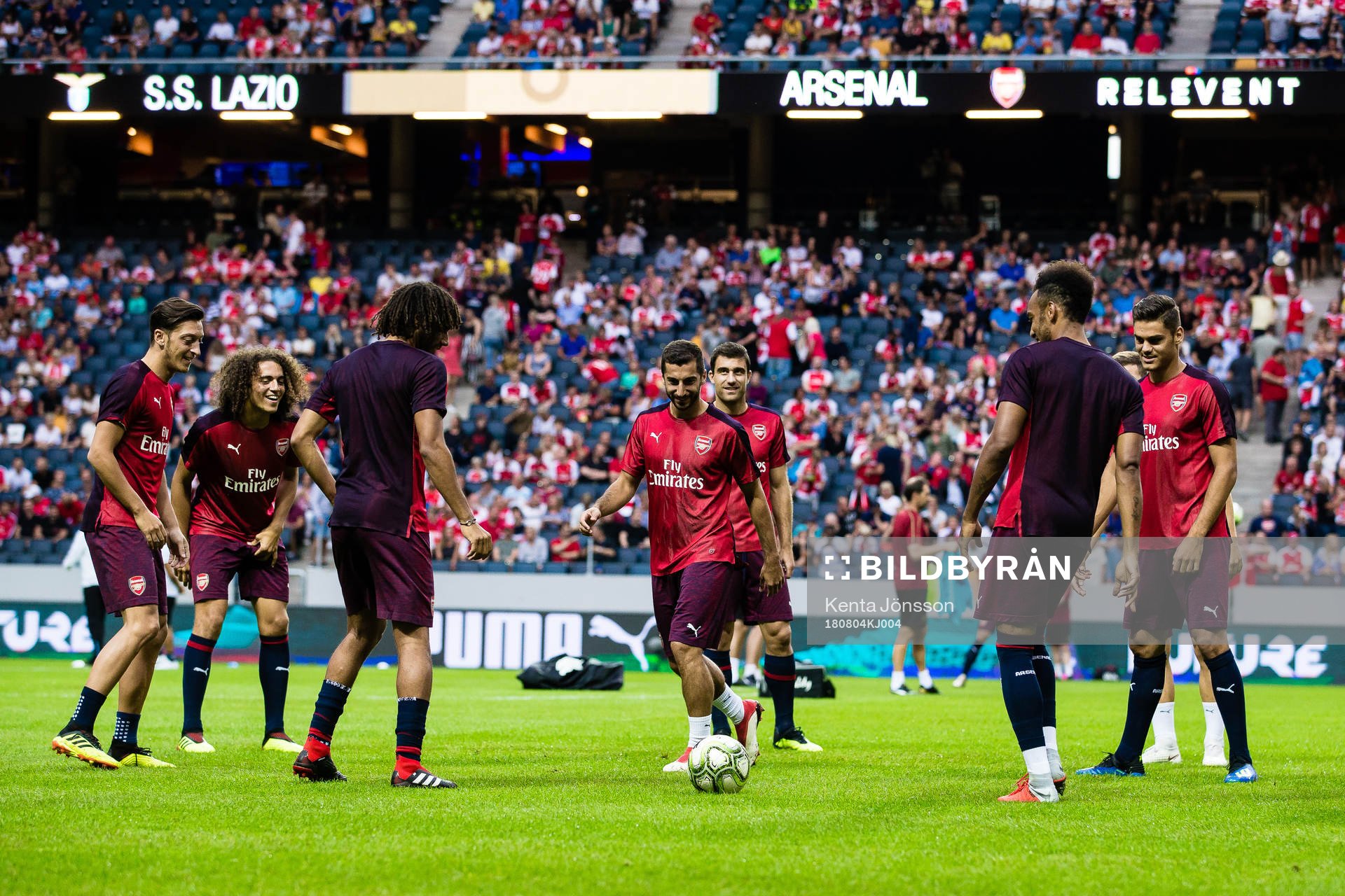 Henrikh Mkhitaryan of Arsenal during the warm up prior to the International Champions Cup match between Arsenal and Lazio on August 4, 2018 in Stockholm.