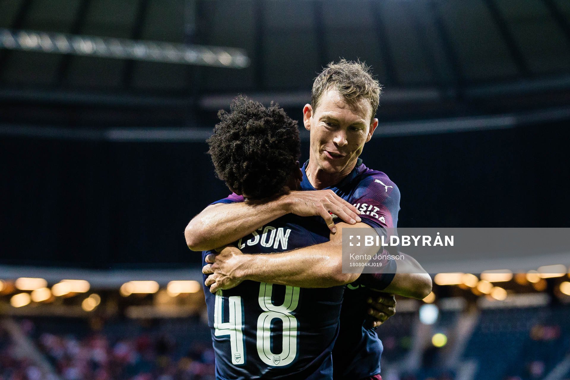 of Arsenal Stephan Lichtsteiner of Arsenal celebrates with