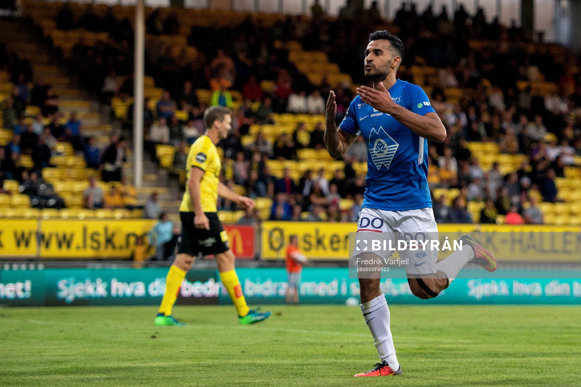 Etzaz Hussain of Molde celebrates