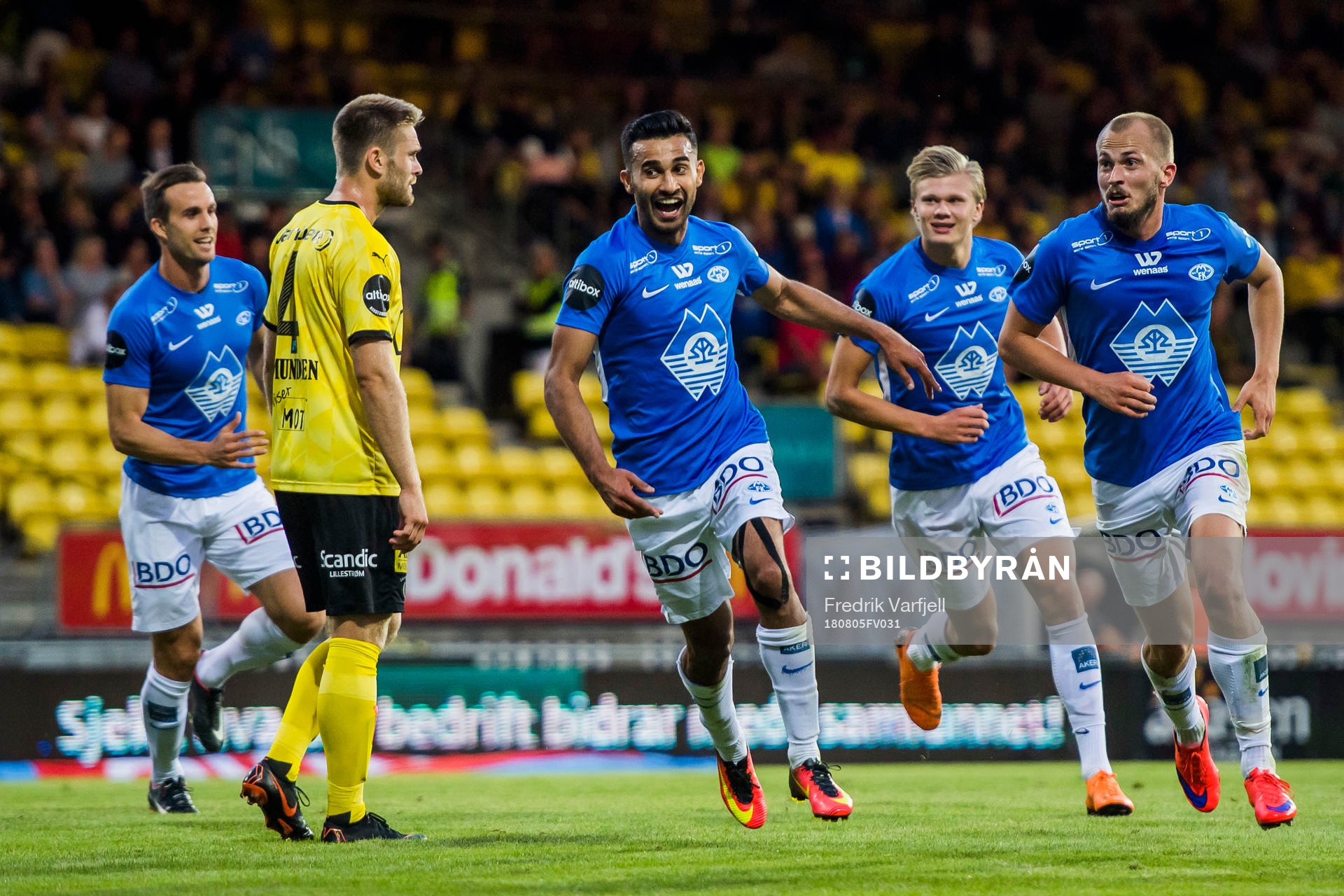 Etzaz Hussain of Molde celebrates