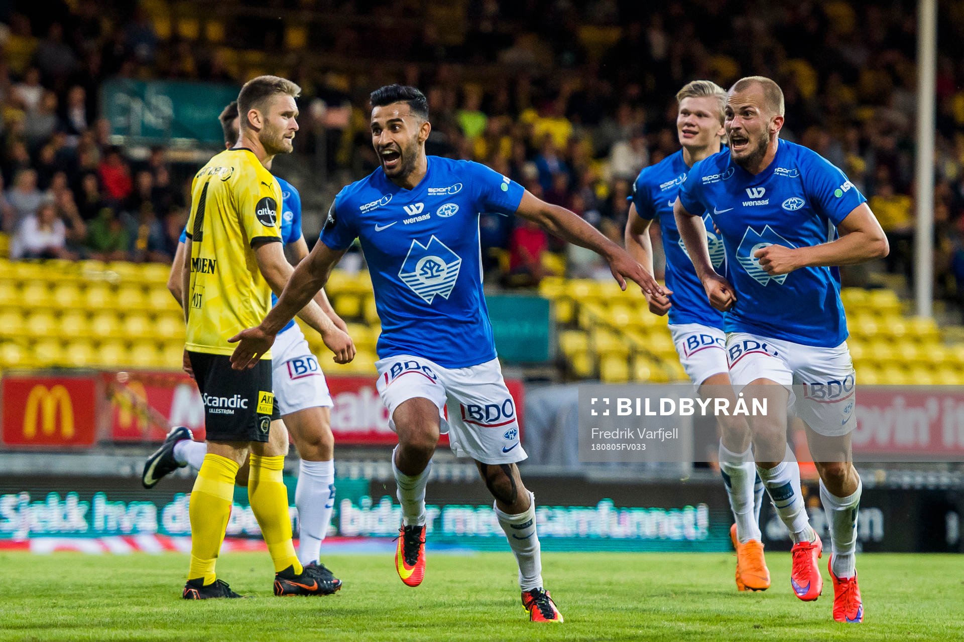 Etzaz Hussain of Molde celebrates