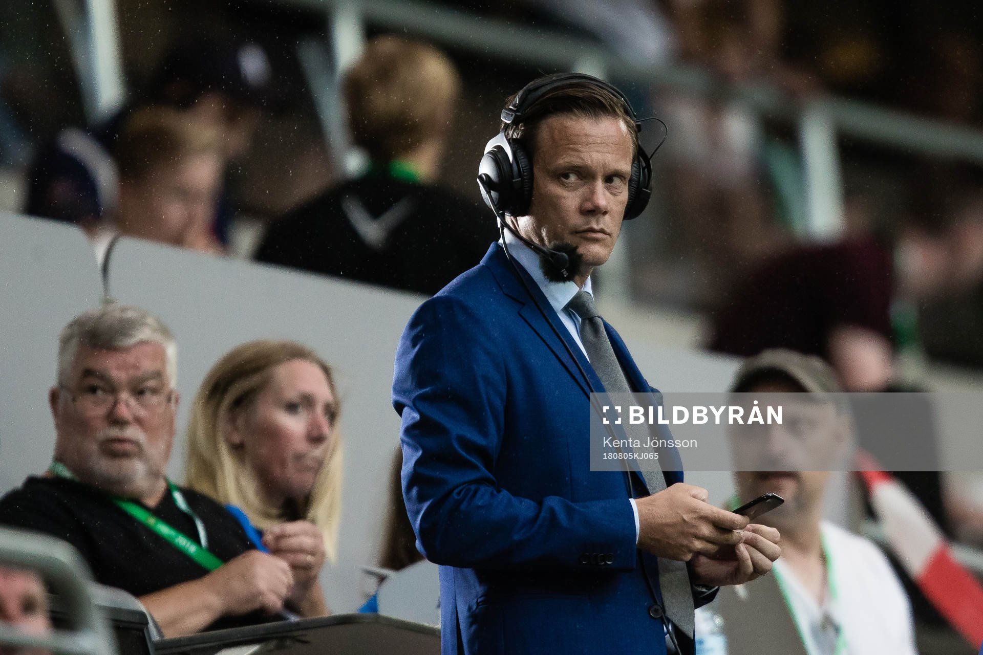 Cmores expertkommentator Jon Persson innan fotbollsmatchen i Allsvenskan mellan Hammarby och Trelleborg den 5 Augusti 2018 i Stockholm. 
