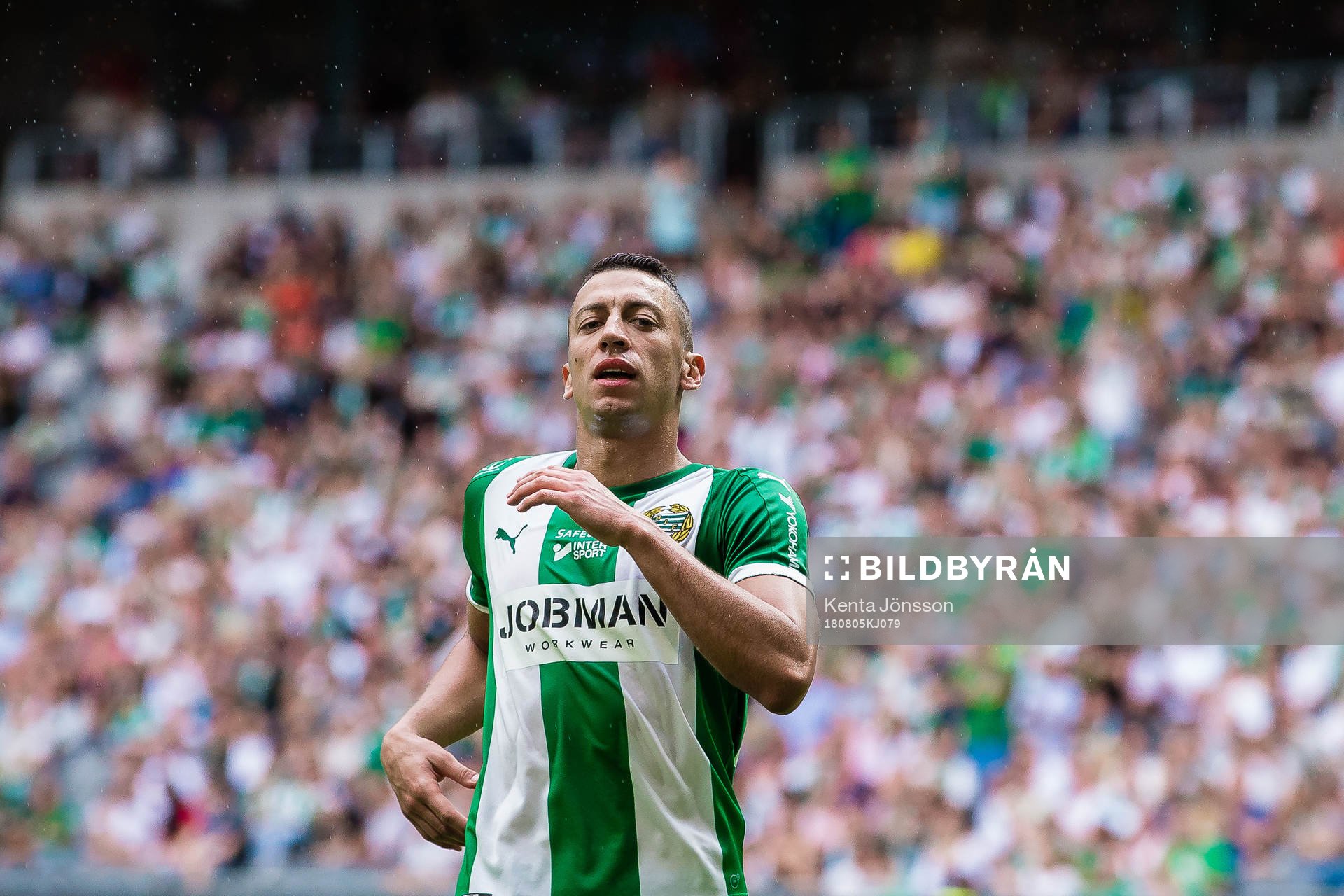 Hammarbys Nikola Djurdjic under fotbollsmatchen i Allsvenskan mellan Hammarby och Trelleborg den 5 Augusti 2018 i Stockholm. 