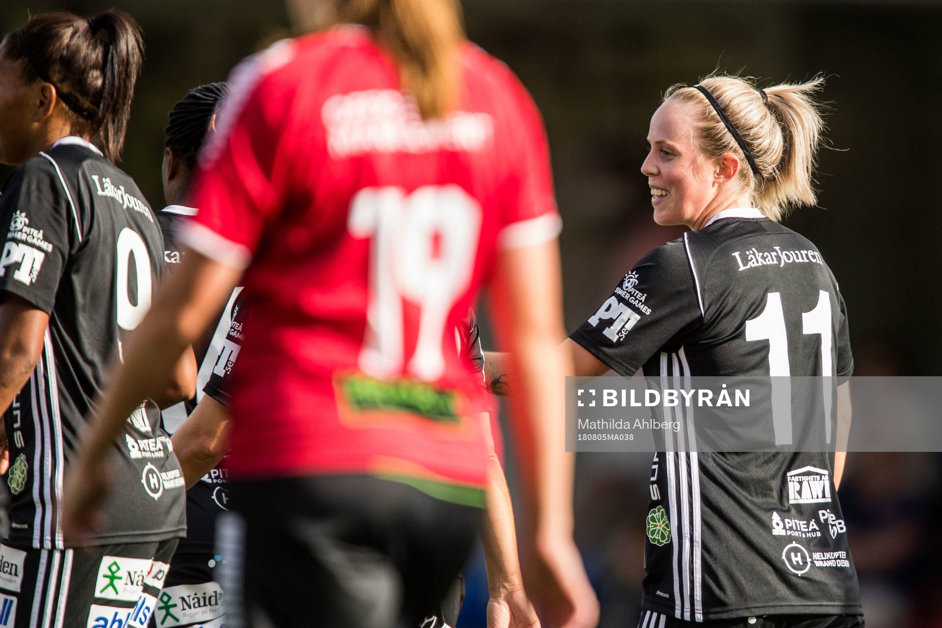 Piteås Cecilia Edlund jublar under fotbollsmatchen i damallsvenskan mellan LB07 och Piteå den 5 augusti 2018 in Malmö.